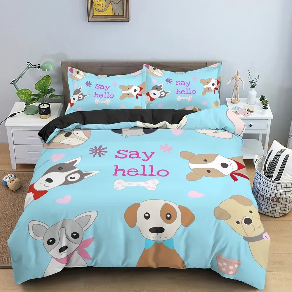 

Cartoon Animals 3D Dogs Pattern Comfortable Duvet Quilt Cover Pillowcase Bedding Set Children Bedroom Decoration Home Textile