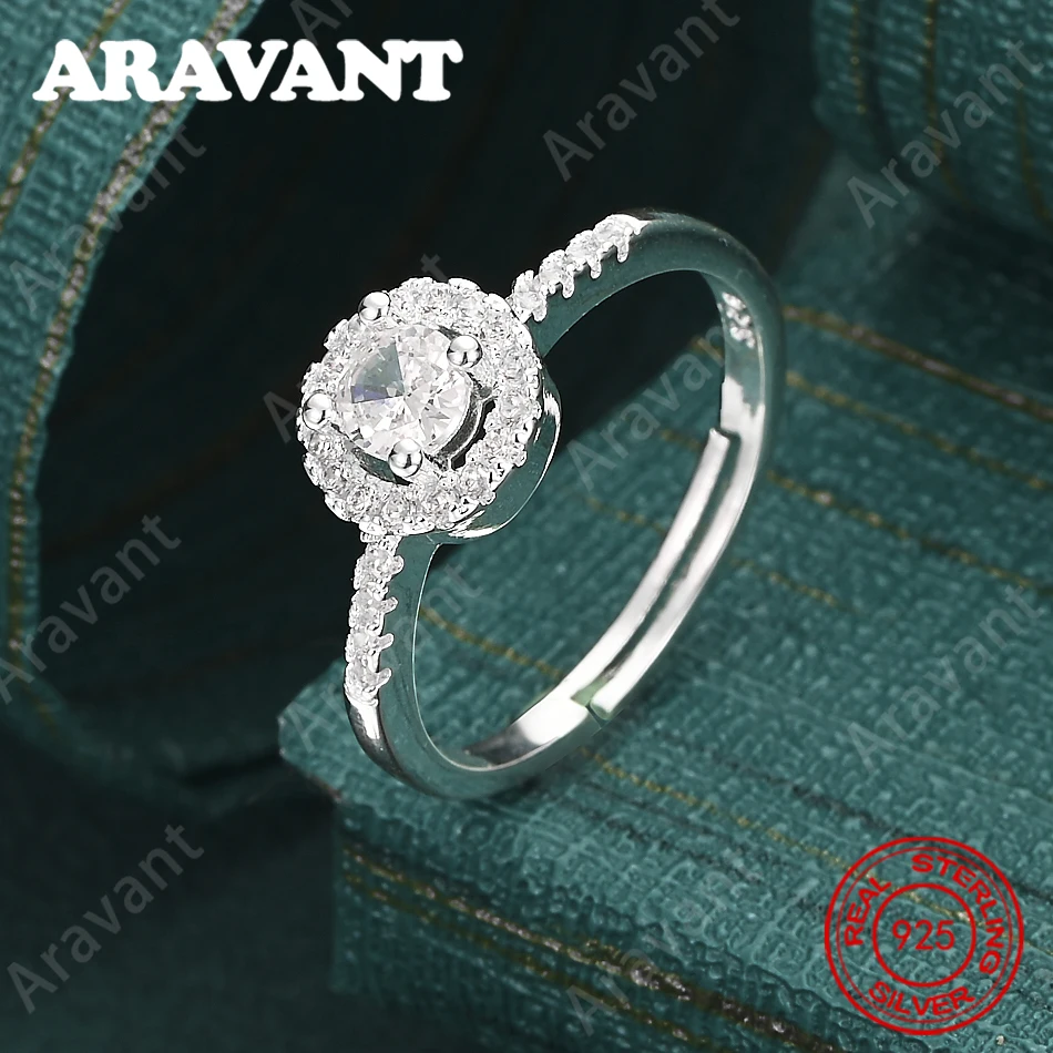 925 Sterling Silber verstellbarer runder Zirkonia-Ring mit Öffnung, exquisiter und süßer Hochzeitsschmuck für Frauen