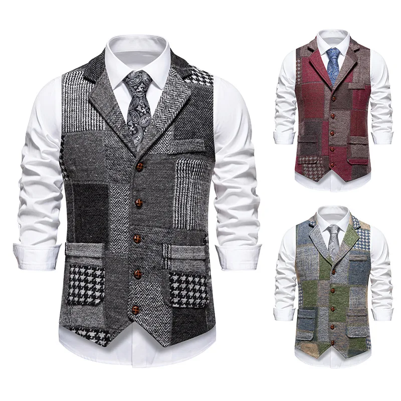 

Men Suit Vest Combination Colour Waistcoat Male Business Wedding Casual Turndown Collar Man Blazer Vests Formal Party Dress V3