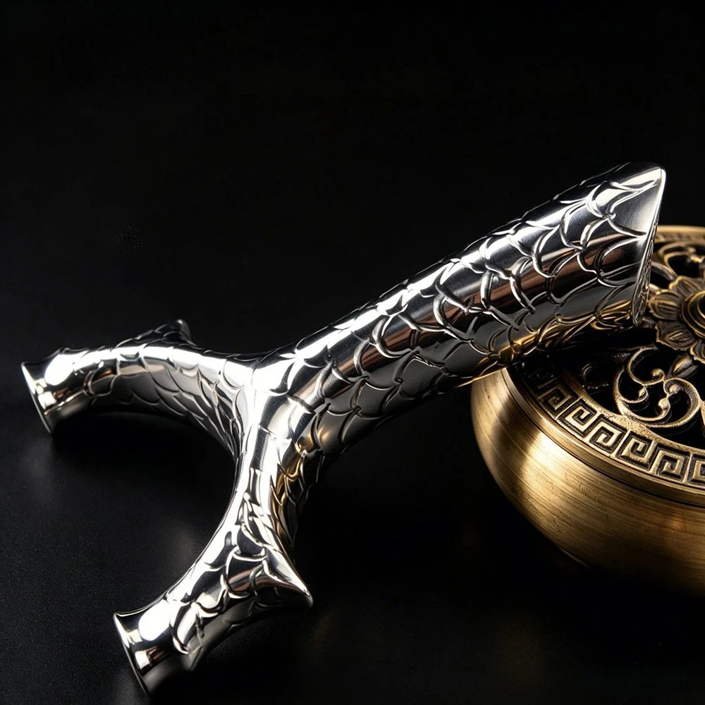 Stainless Steel Y-Shaped Slingshot with Dragon Scale Texture, Round Fork & Solid Base for Outdoor Target Practice