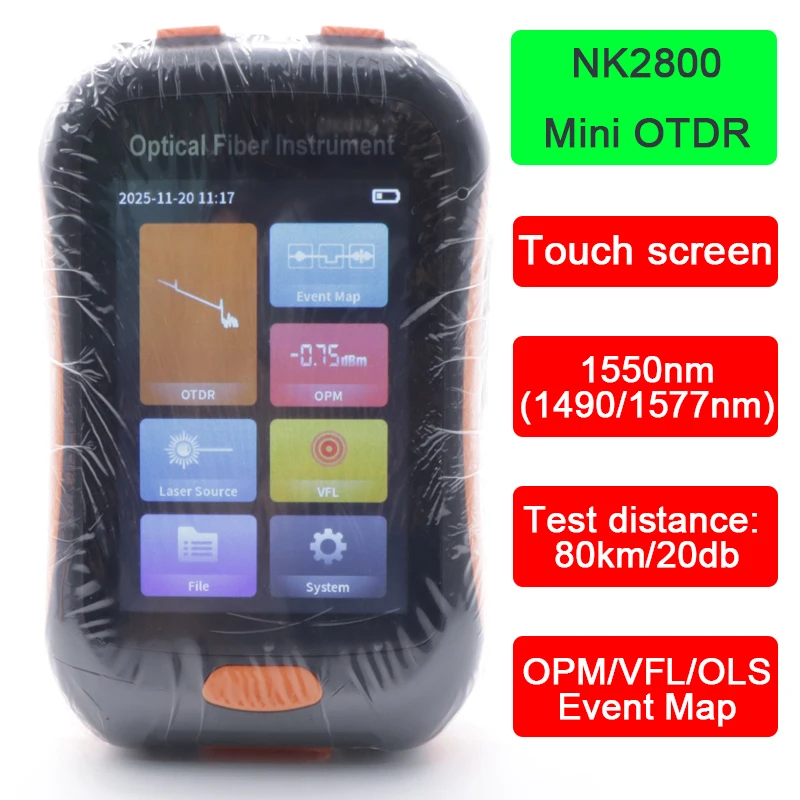 Newest OTDR mini Tester 80km Fiber Optic Reflectometer 1550nm(1490/1577)nm Optical Reflector OPM VFL OLS touch screen RJ45FTTH