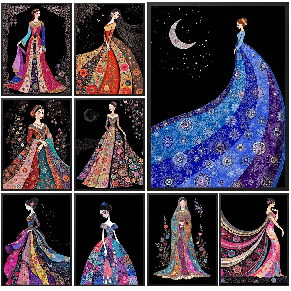 

Abstract Ancient Style Girl Woman Portrait Poster Wall Art Canvas Painting Home Decor Wall Pictures For Living Room Unframed