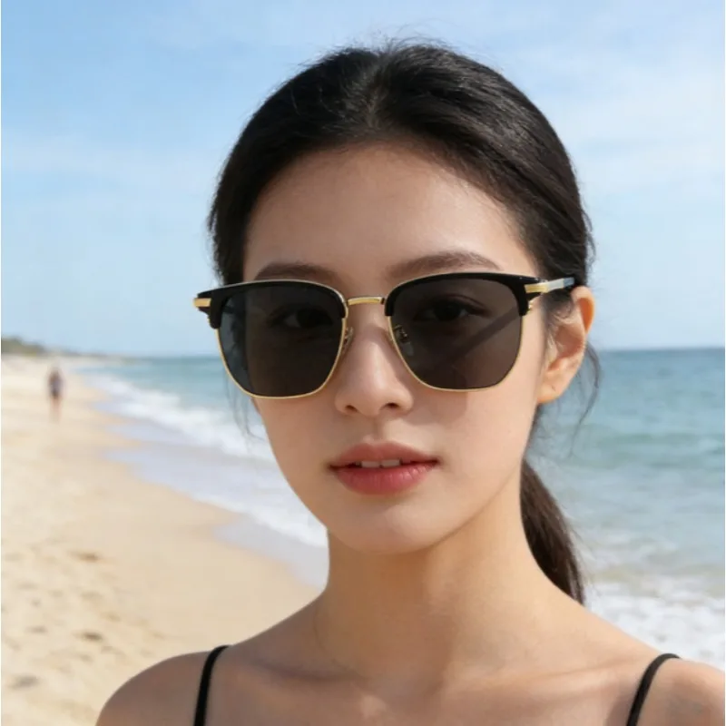 Vintage Square Sunglasses Women Men Half-frame Travel Sun Glasses Female Driving Eyewear  UV400 Male Female Cycling Eyeglasses