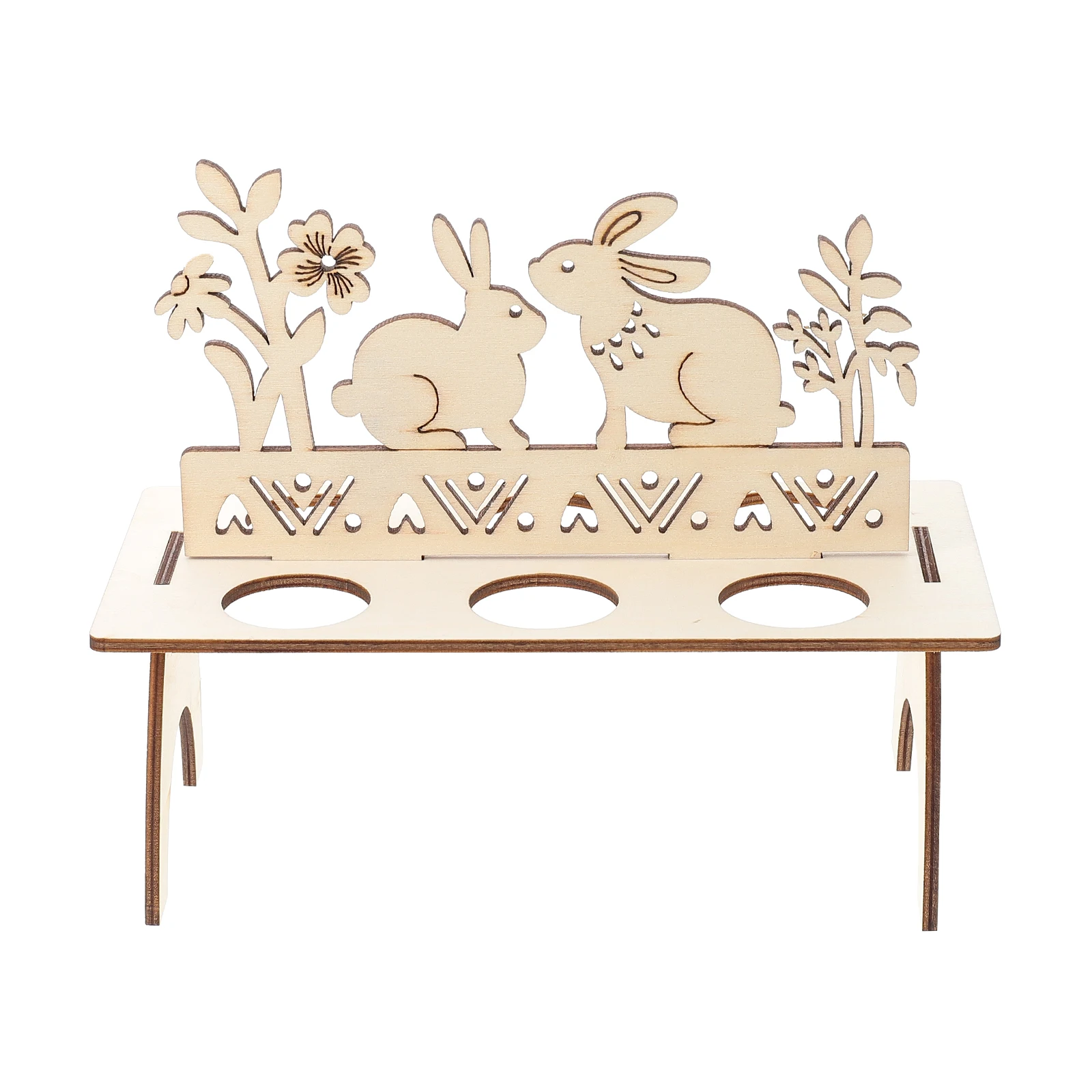 

Wooden Easter Rabbit Egg Holder Hollow Carving DIY Decorative Stand for Home Office Festive Accessory Strong