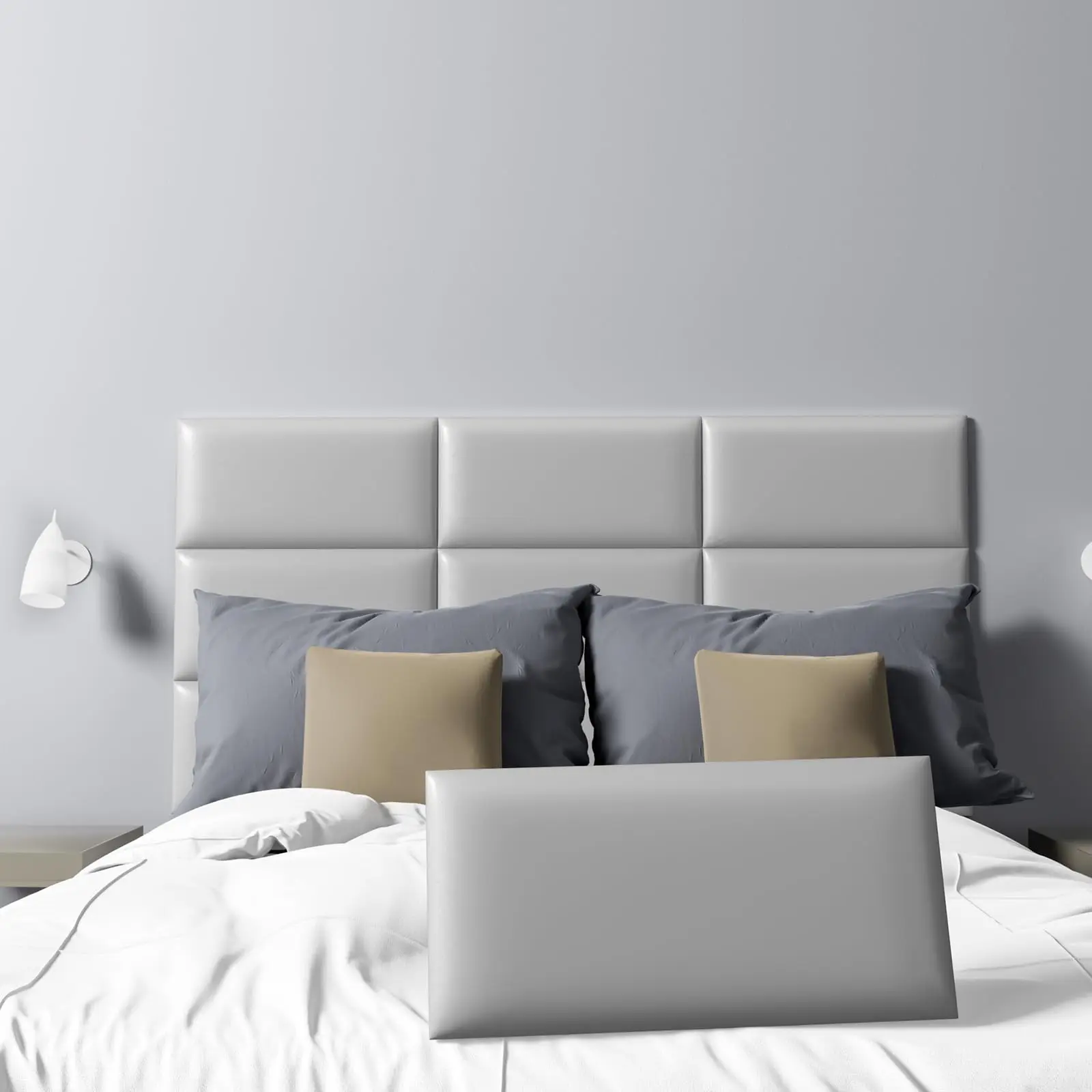 Panel Headboard untuk dinding, Peel dan Stick Queen Headboard berukuran 23.6 "x 11.8", 3D anti-tabrakan kedap suara panel dinding (4panel)