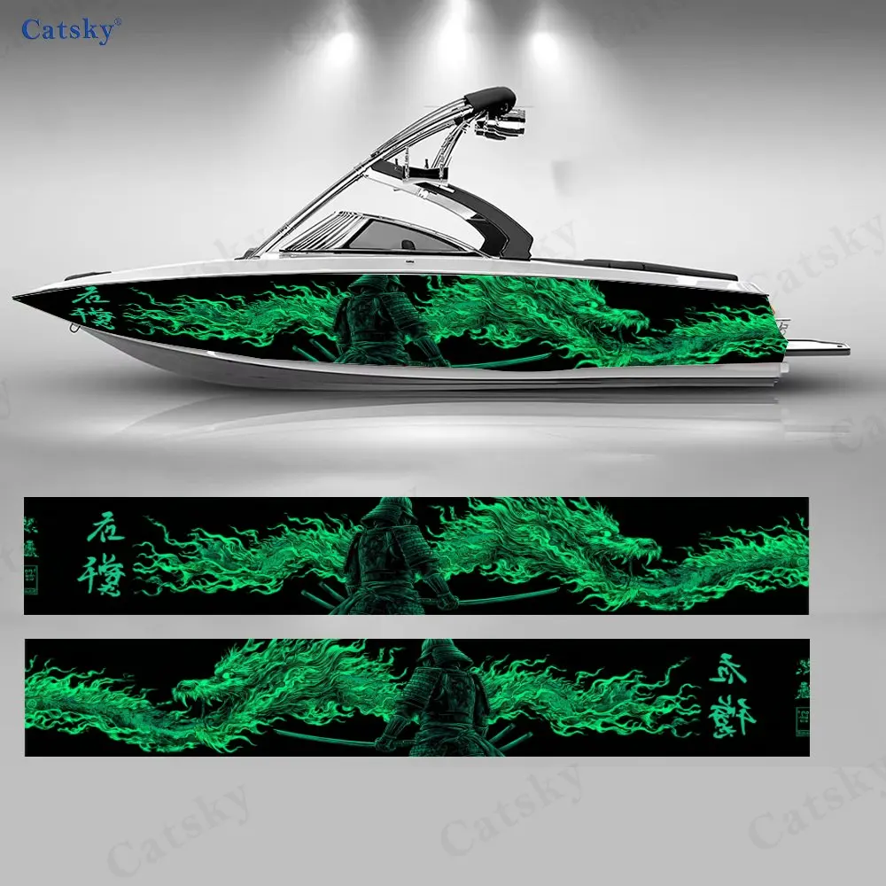 2Pcs Ethereal Flame Samurai Boat Stickers, PVC Waterproof Durable Vinyl Wrap Decals for Fishing Boat, Durable and Stylish Design