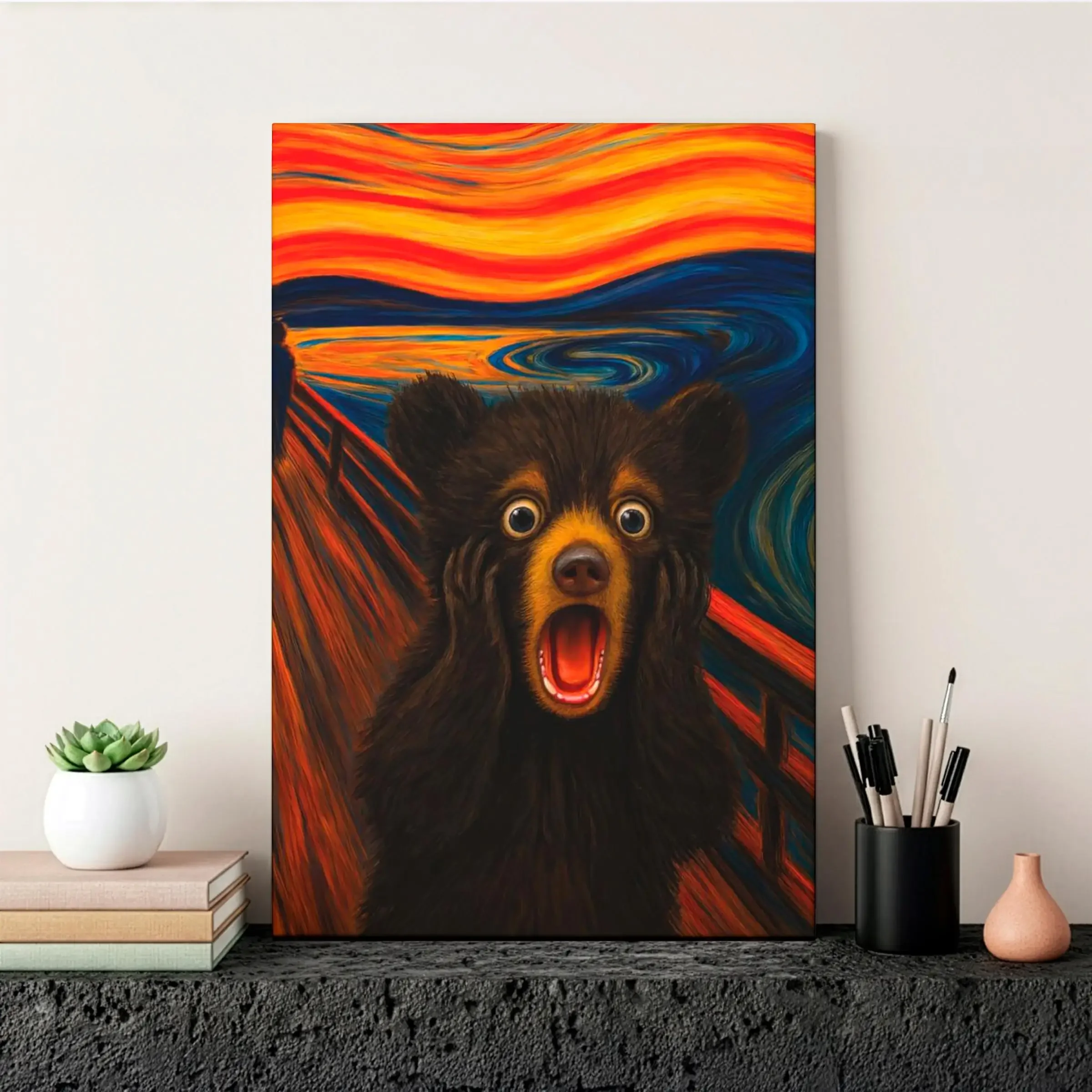 Retro The Scream Bear Canvas Painting Art Home Animal Wall Nursery Decor The Scream Raccoon Prints Funny Otter Wall Art Poster