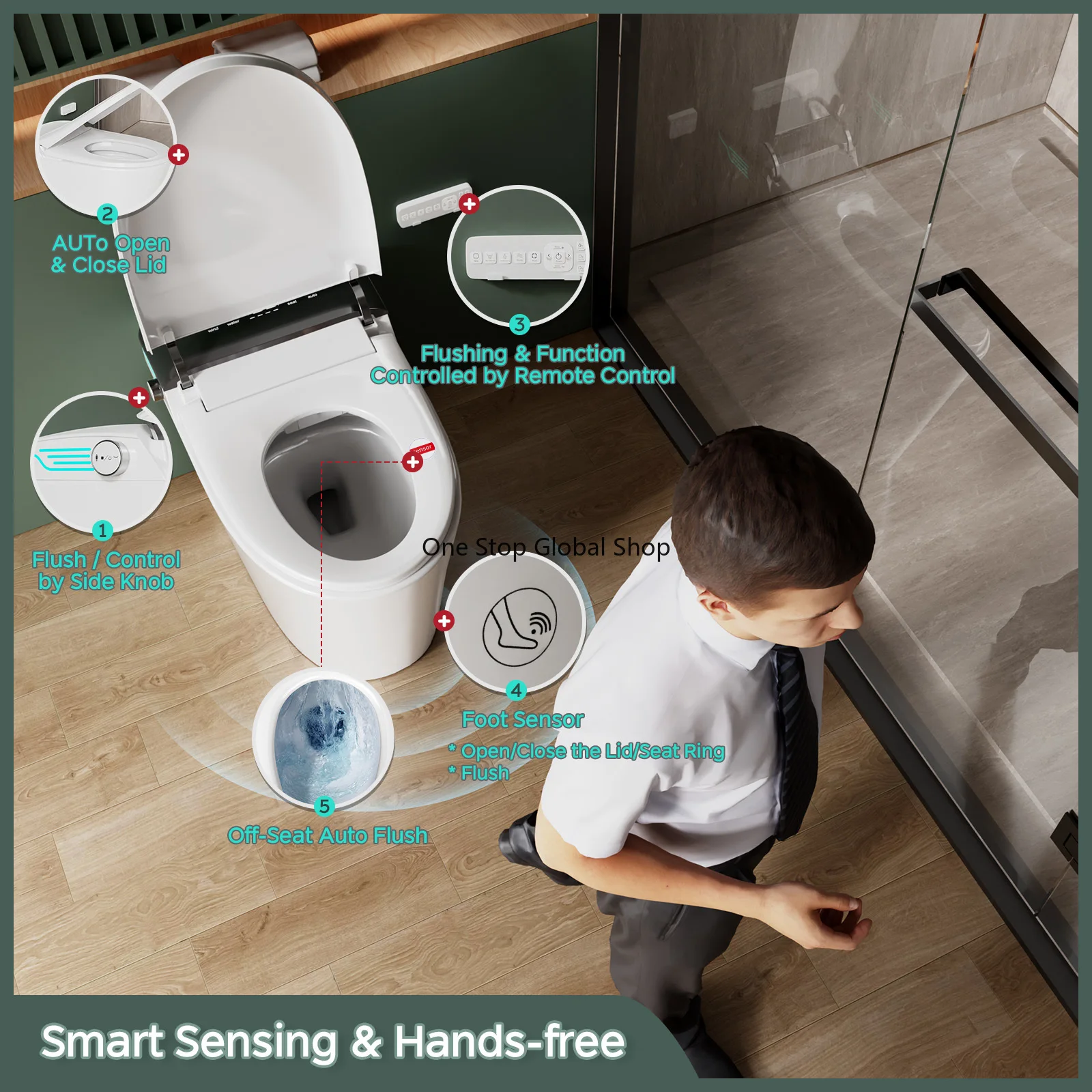 Elongated Toilet with Bidet Built in, Foam Dispenser, Voice Control, One-Piece Bidet Toilet with Warm Water and Dryer