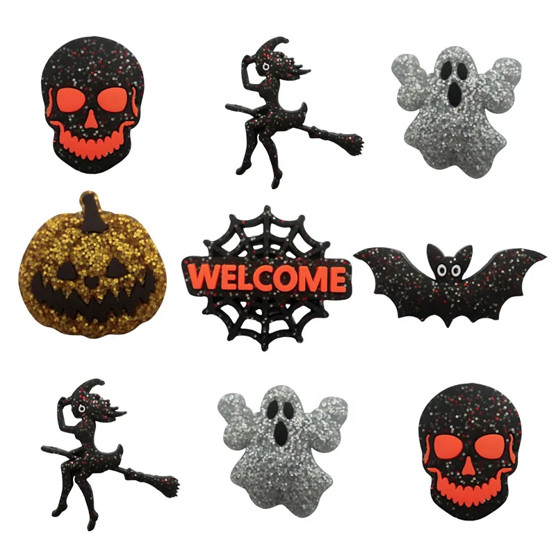 Halloweenowe złote i srebrne brokatowe ozdoby do butów 1-100 szt. DIY rękodzieło dla fajnej dziewczyny, przystojnego chłopca i dzieci, prezenty i upominki świąteczne