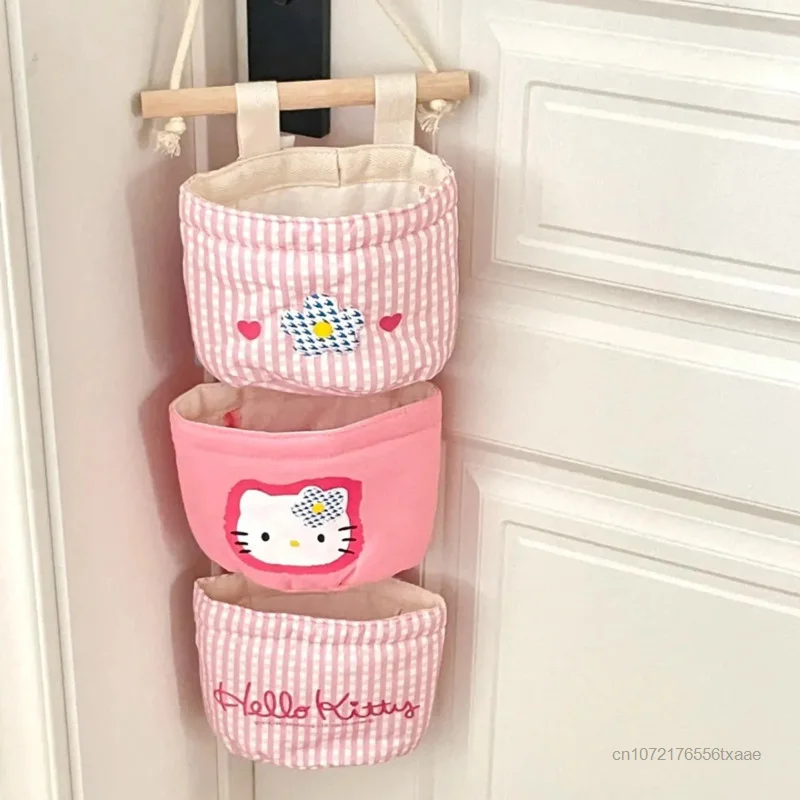 Sanrio Hello Kitty Cute Bags Pink Storage Hanging Bag Cartoon Aesthetic Room Decor Household Items Creative Wall Hanging Pouch