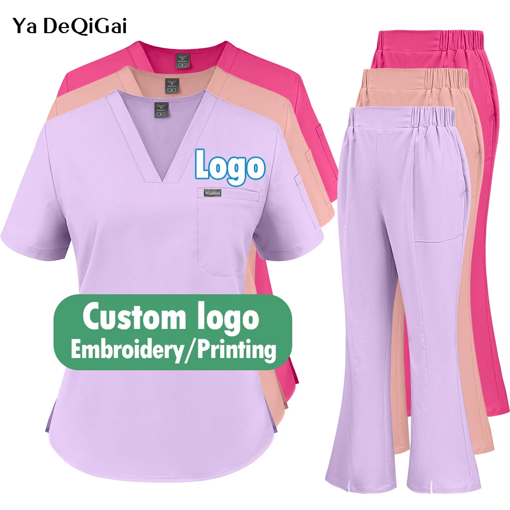 

Custom Hospital Workwear Medical Surgery Uniform V-neck Doctor Nurse Work Clothes Short Sleeve Scrub Set Dental Pharmacy Clothes