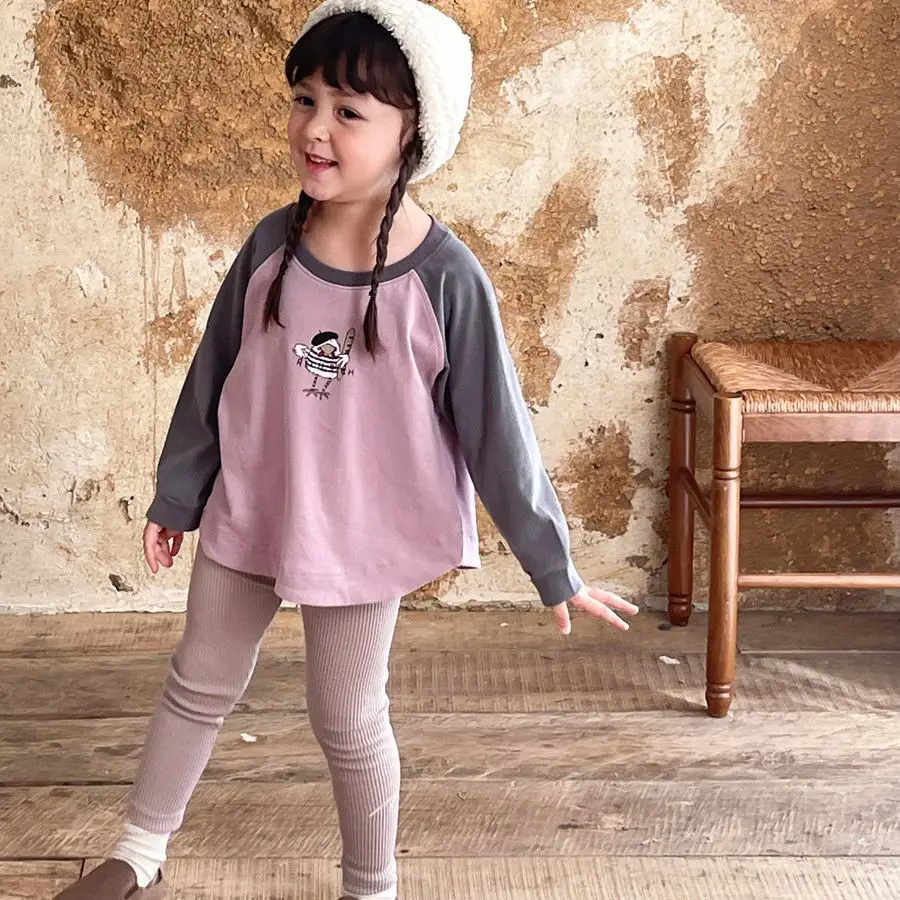 2023 New Children's Clothing Autumn Underlay Girls' two Color Shoulder Sleeve Sweater  kids clothes  girl clothes