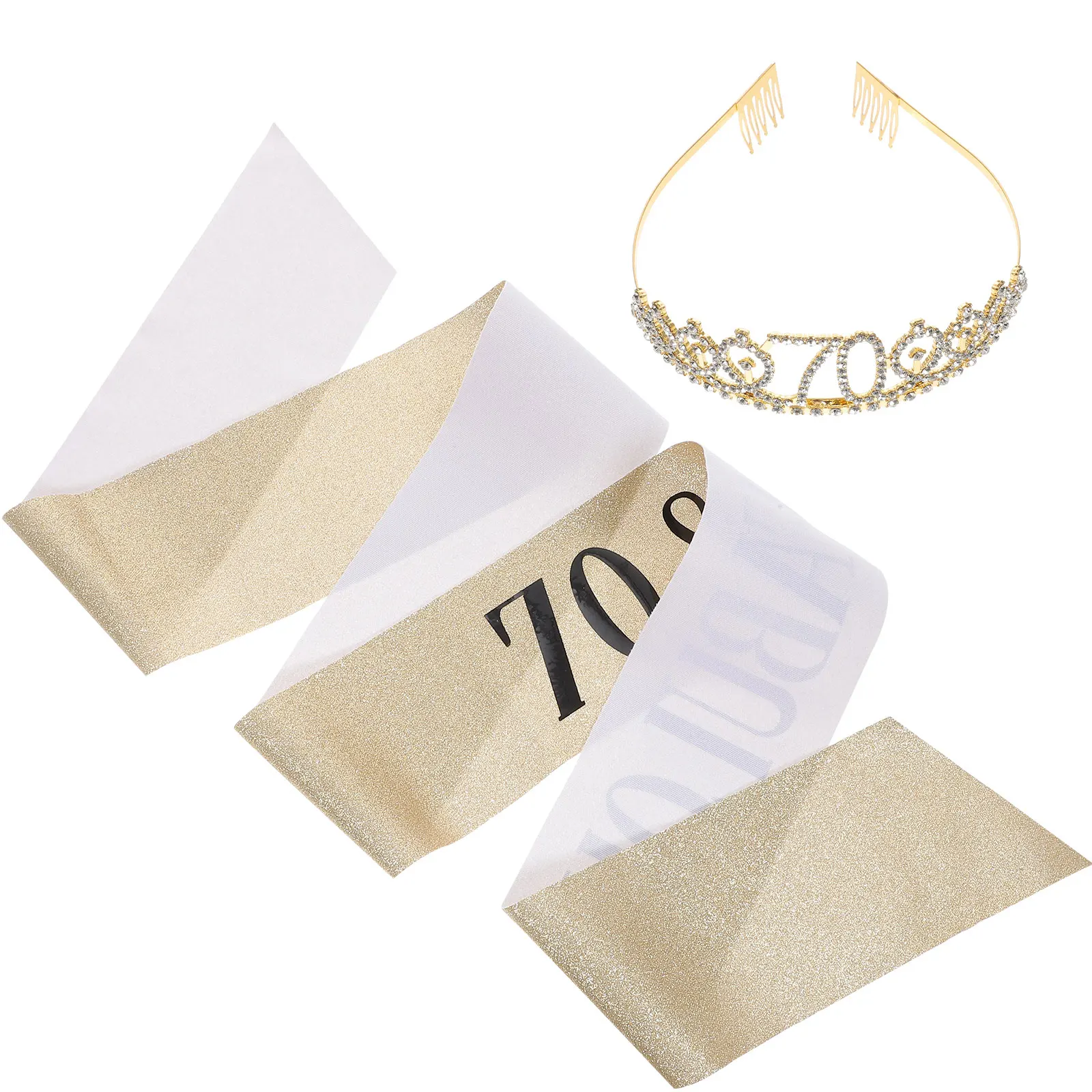 

1Set Premium Birthday Crown Accessories Set for 70 Years Old Woman Rhinestone Tiara Glitter Sash Party Decor Photography Props