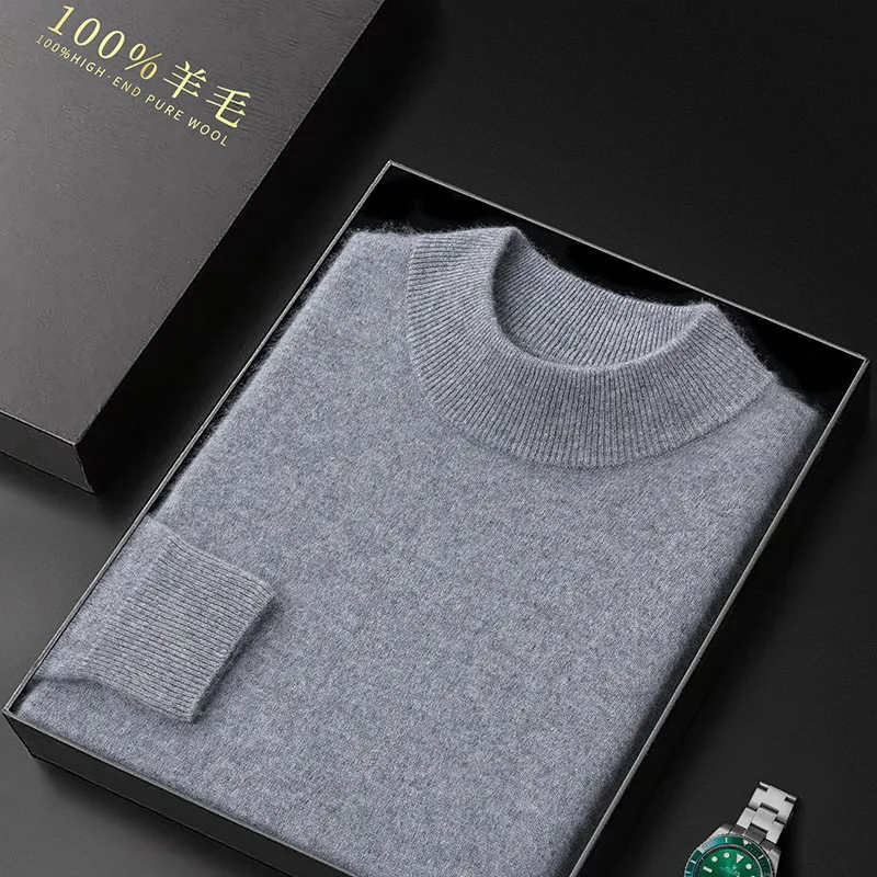 Men's Clothing Cashmere Sweater Half High Collar Autumn Spring Male Pullover Knitted Warm Korean Popular Clothes Tops