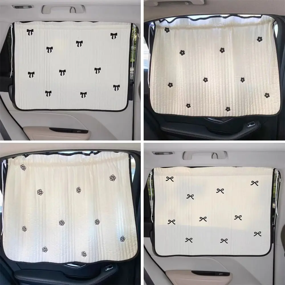 Thickened Car Sunshade Universal Suction Cup Embroidered Car Sun Shade UV Protection Cotton Window Cover Auto