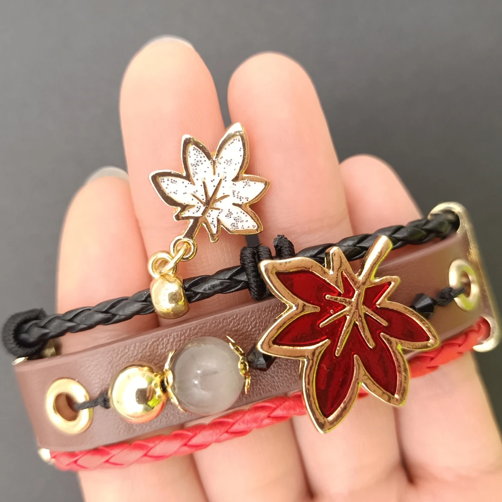 Game Kaedehara Kazuha Cosplay Unisex Punk Bracelet Props Jewelry Alloy PU Bracelets Accessories Xmas Gifts