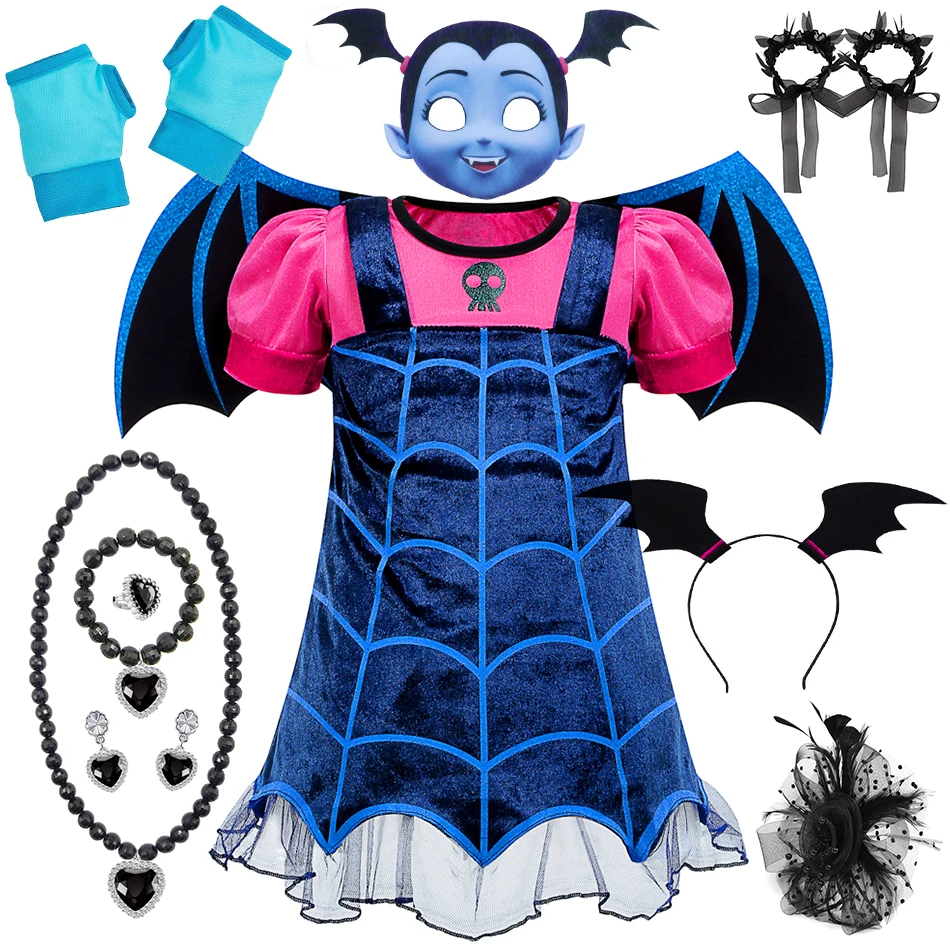 Girls Halloween Vampire Children Costume Cosplay Dress Kids Disguise Mask Princess Dresses Up Christmas Carnival Party Outfits