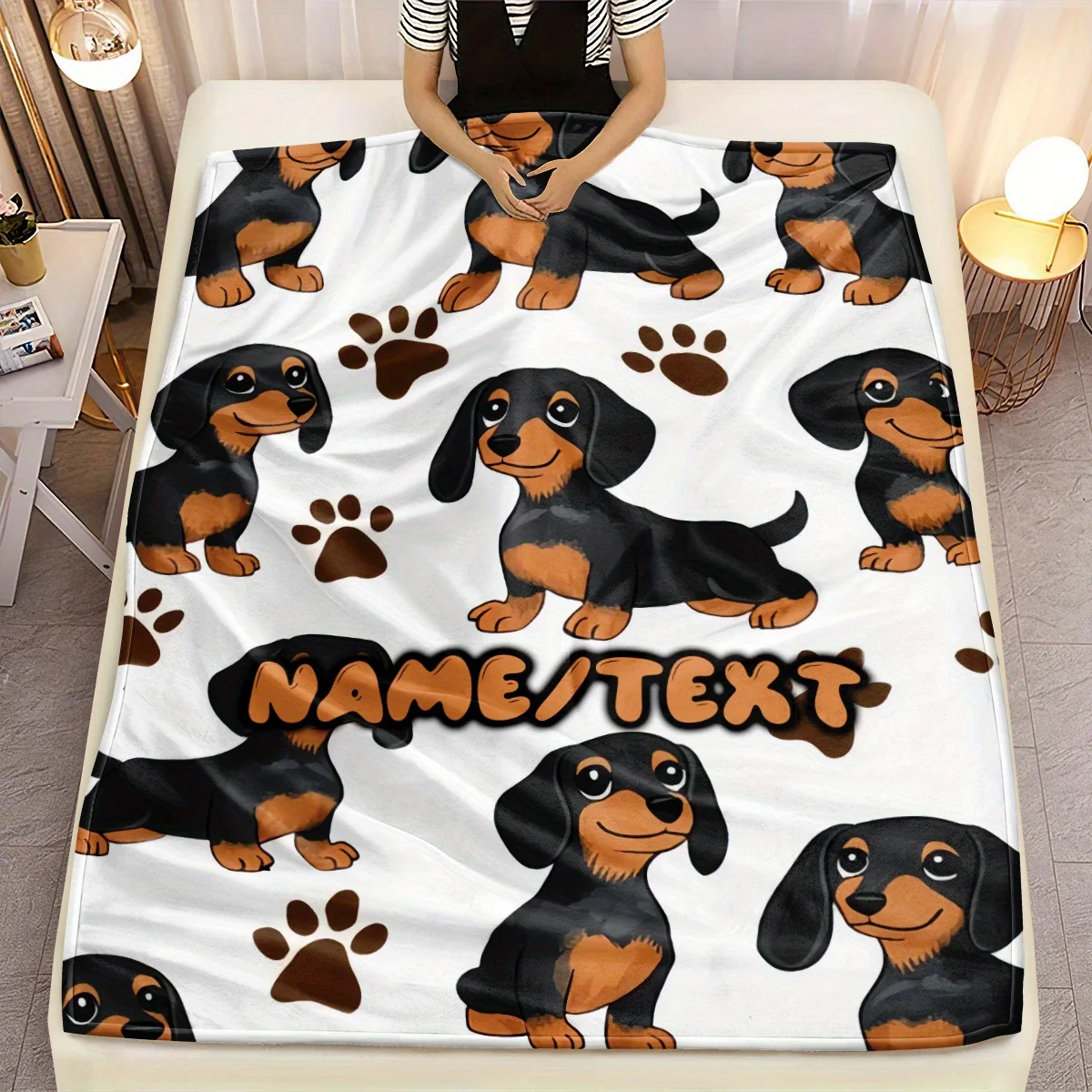 Customizable Cute Sausage Dog Blanket That Is Lightweight, Soft, Warm, and Durable Is Perfect for Sofas, Beds, Travel, Camping