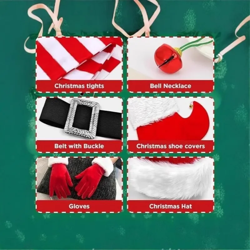 Abito da Babbo Natale rosso da donna, costume da spettacolo natalizio, abito da festa per adulti con decorazione in peluche