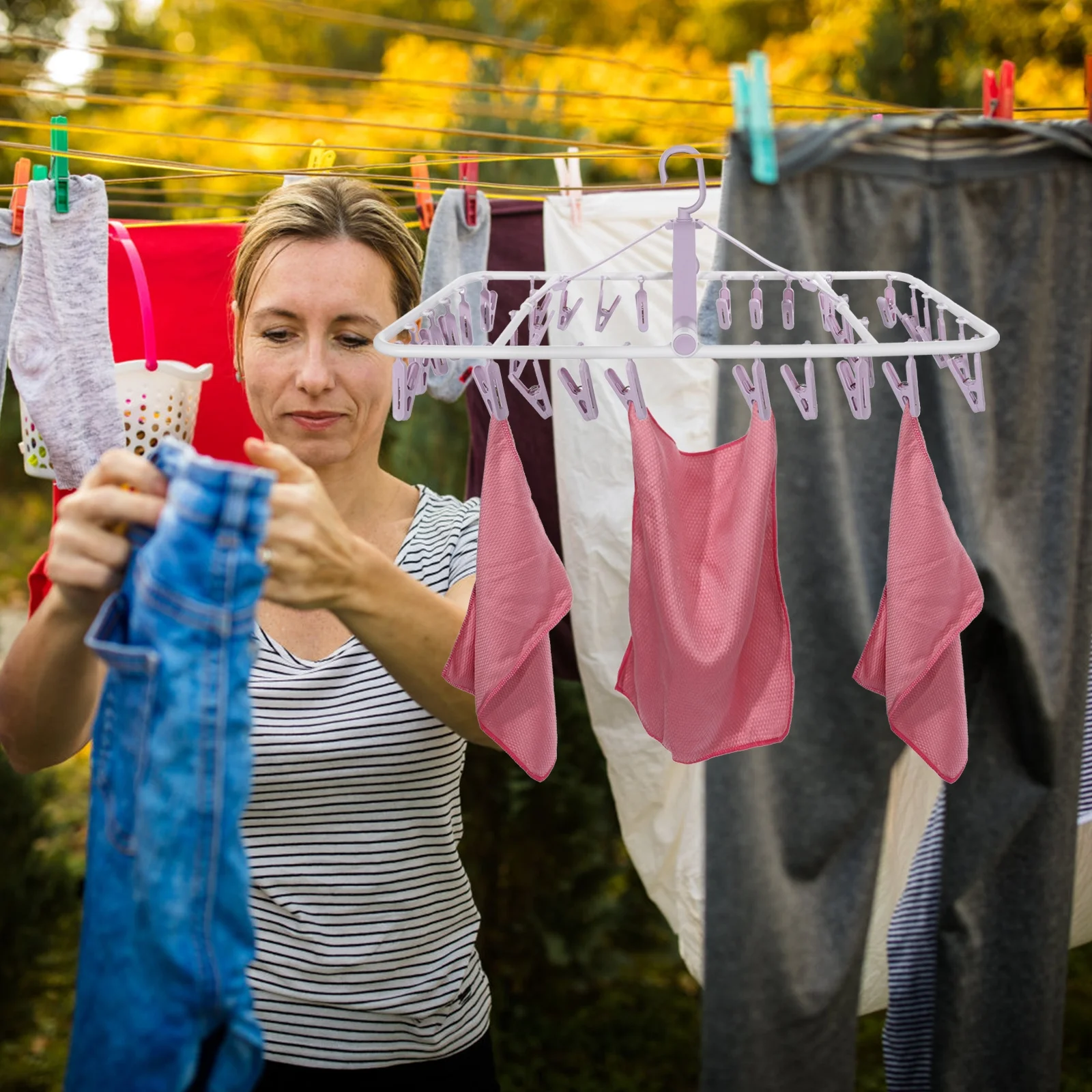 

32 Clips Clothes Drying Rack Sturdy Sock Hanger for Home Laundry Room Dry Drip Dry Socks Cloth Diapers Drying Rack with