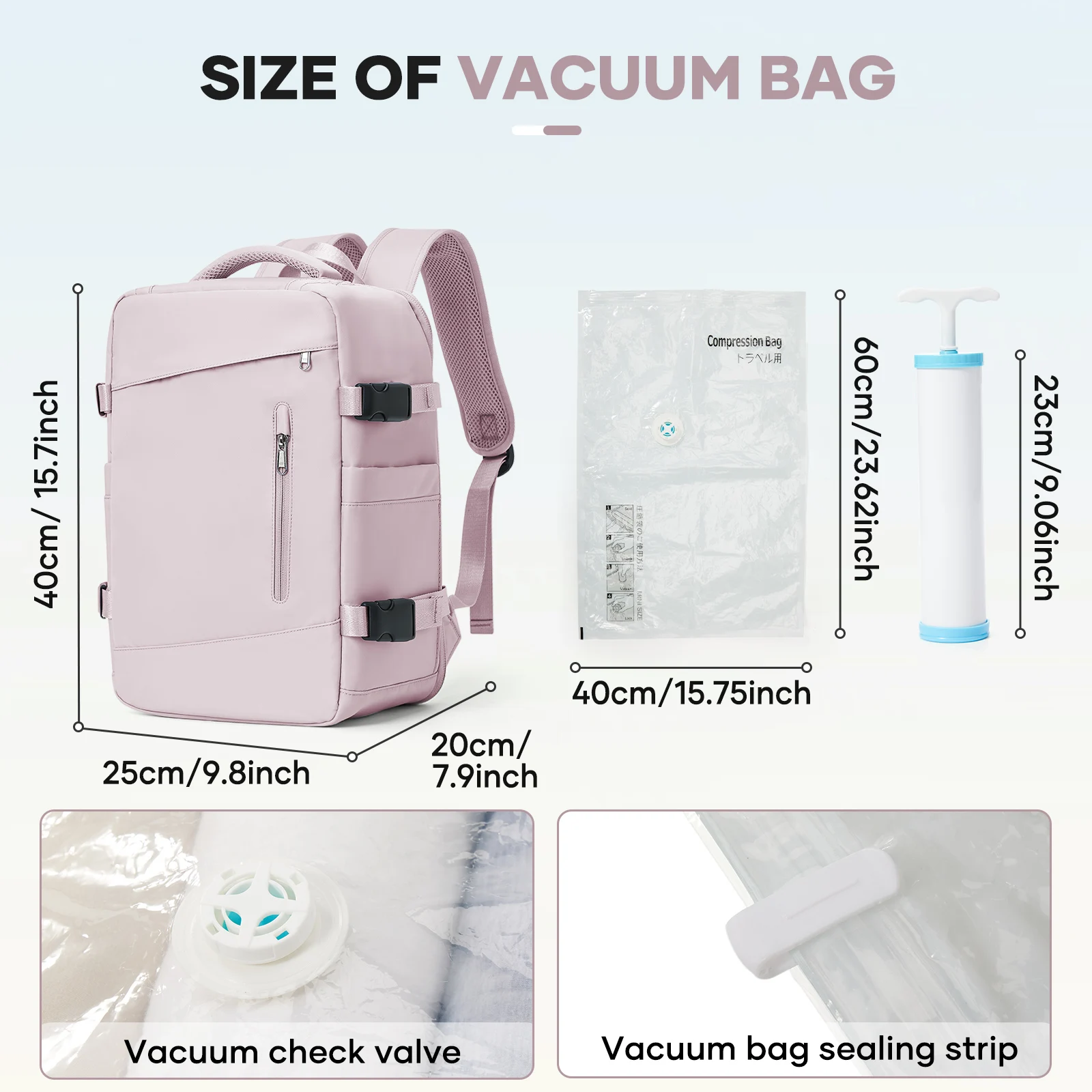 الطيران Ryanair 40x20x25 حقيبة الظهر أكياس تخزين الهواء فراغ مع حقيبة السفر للرجال والنساء، حقيبة المقصورة حقيبة الأعمال المحمول #3