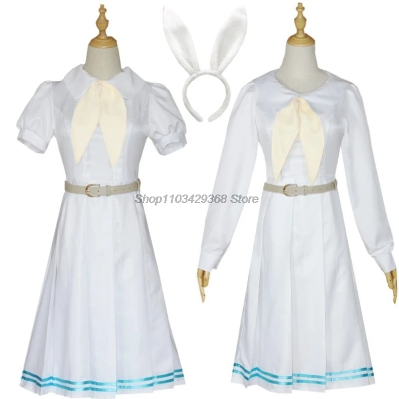 Beastars Haru Cosplay Costume White Dress White Rabbit Haru JK Uniform Dress for Woman Girls Hallowmas Party Costume Wigs