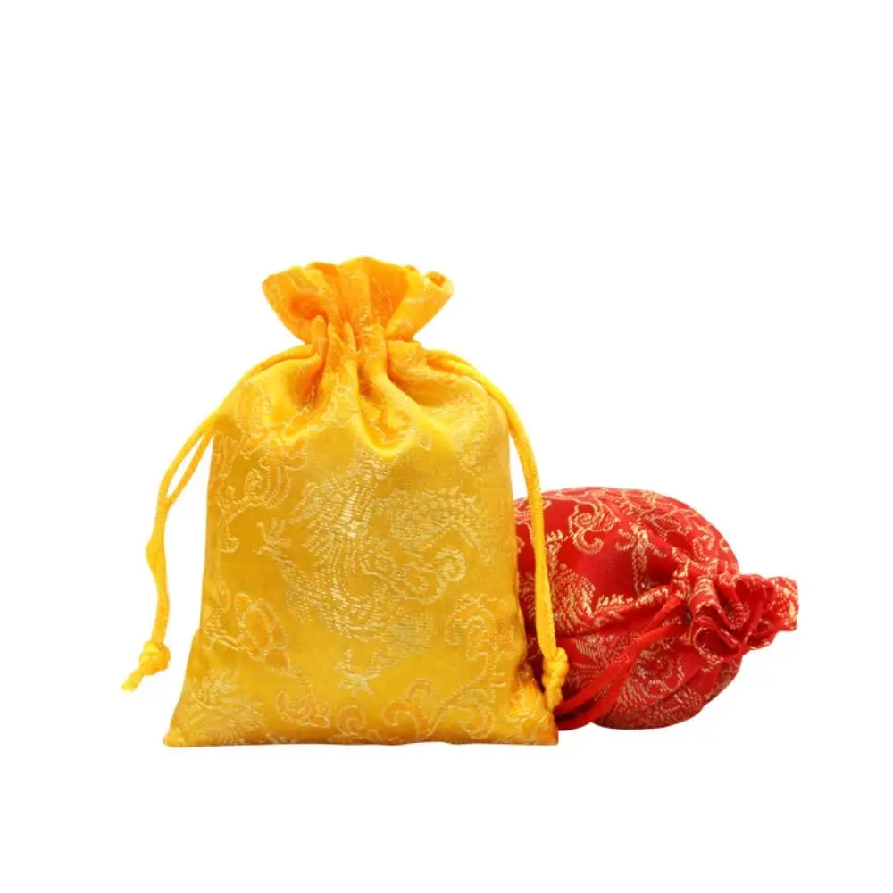 ドラゴン刺繍花巾着袋中国風の大容量小さな小銭入れ財布エスニックスタイルの収納袋
