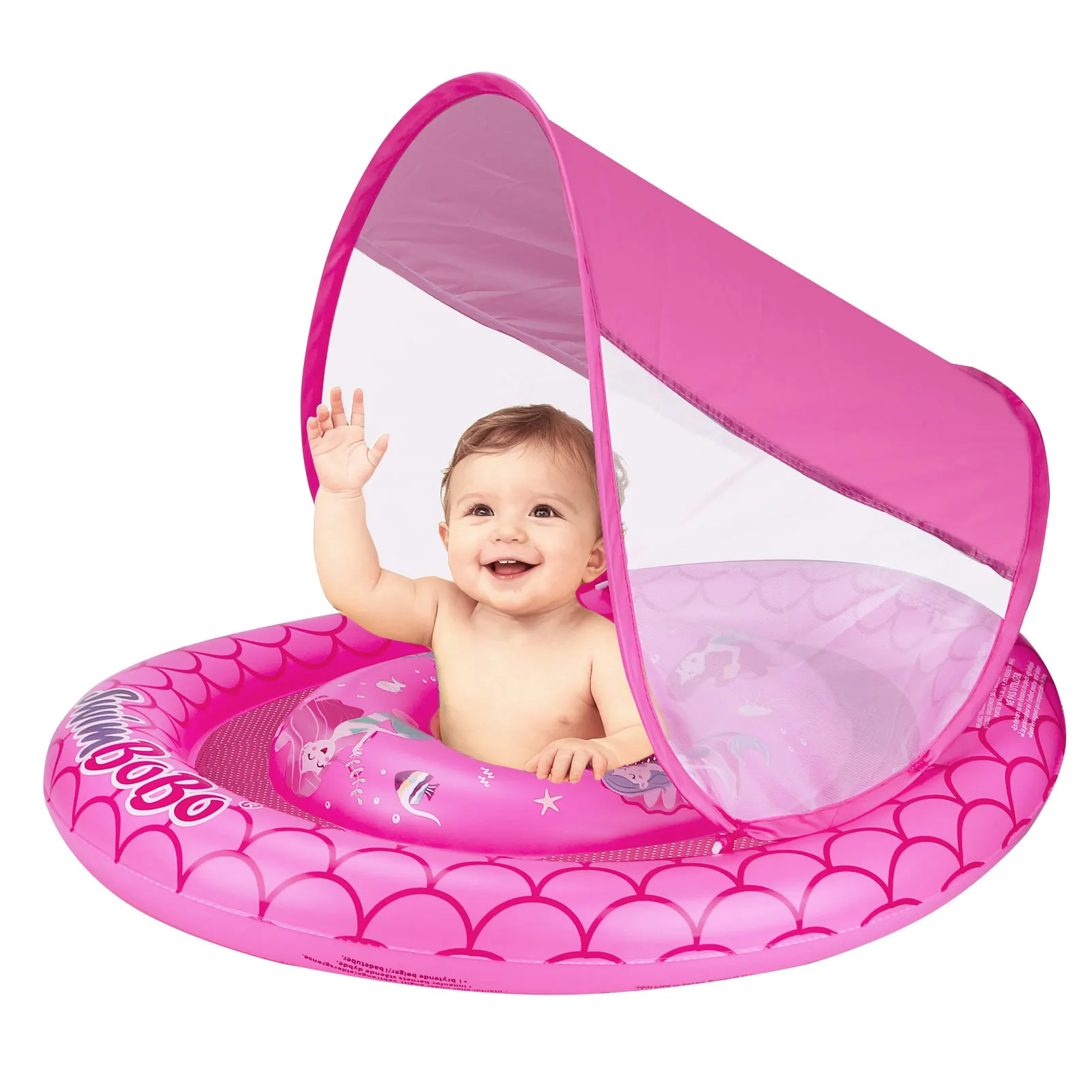 Swimbobo Child Inflatable Swimming PVC Thicken Mesh Seat Cush Boat Floating Water Toy Baby Swim Rings Pool Float With Canopy