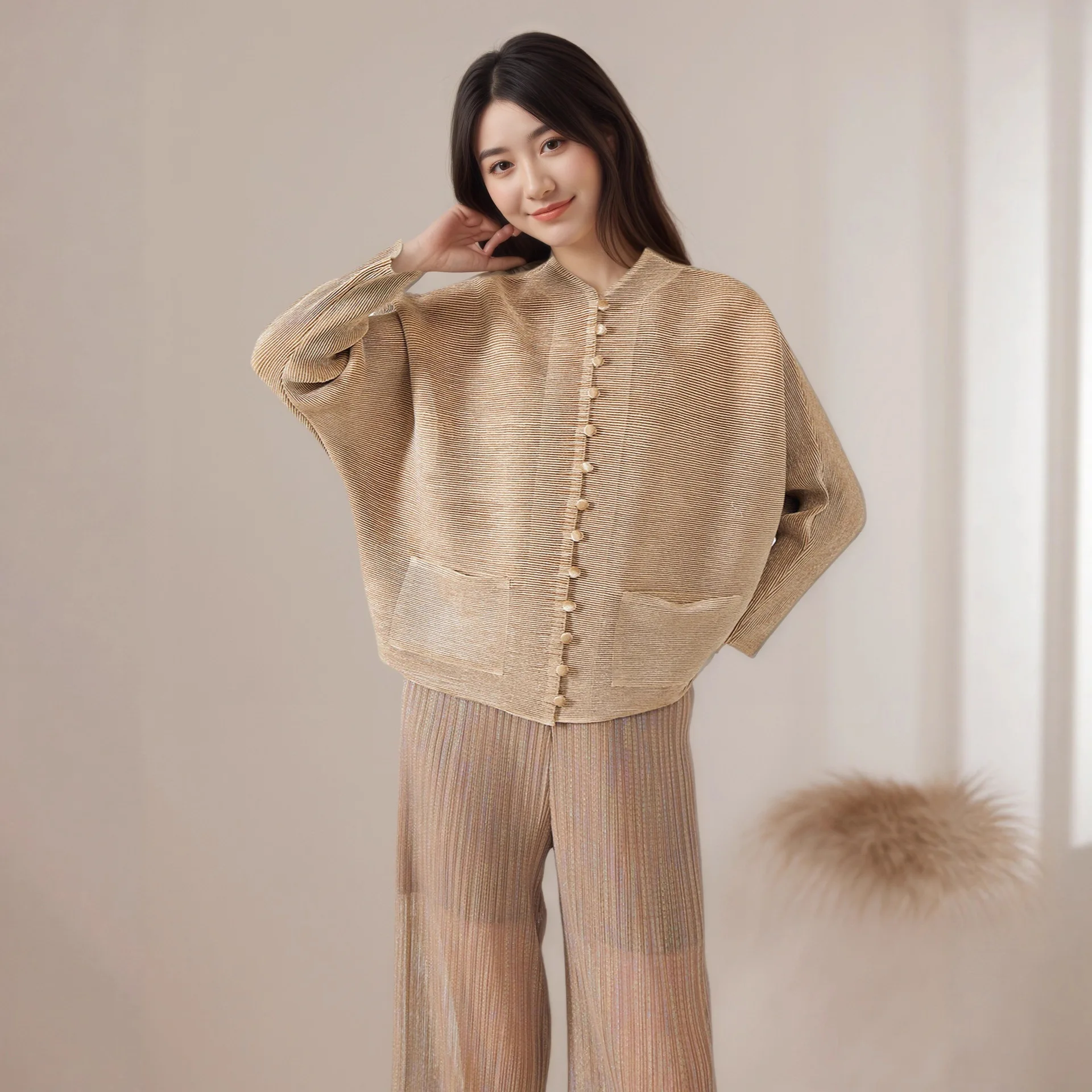 

Miyake Folds 2025 Autumn and Winter Retro Country Style Blouse Women Thickened Velvet Fashion Big Yards Shirt Short Jacket