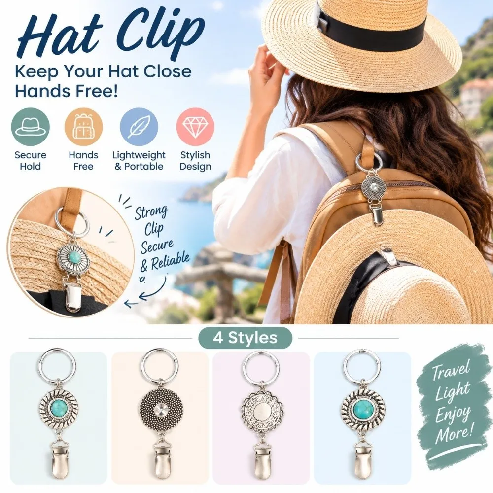 1/4pcs Convenient Boho Hat Clip for Bag Hands Free Lightweight Travel Hat Clip Holder Bag Accessories Metal Cap Keeper Luggage