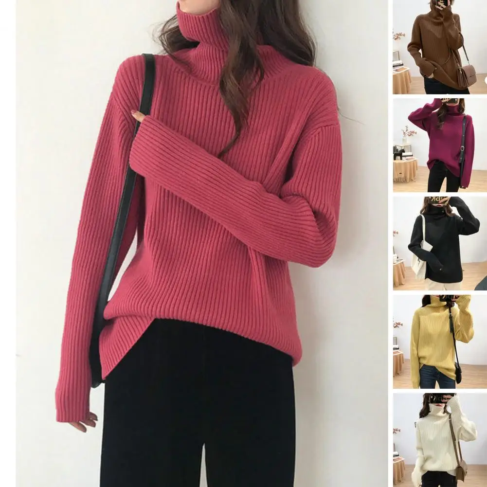 

2024 Autumn Winter New Women Sweater Warm Cashmere Sweater Loose Top Half Turtleneck Ribbed Knitted Bottoming Shirt Pullover