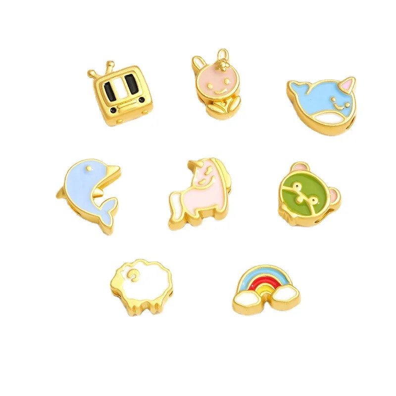 New Cartoon DIY Whale Rabbit Sheep Dolphin Rainbow Necklace Bracelet Beads Jewelry Accessories Wholesale