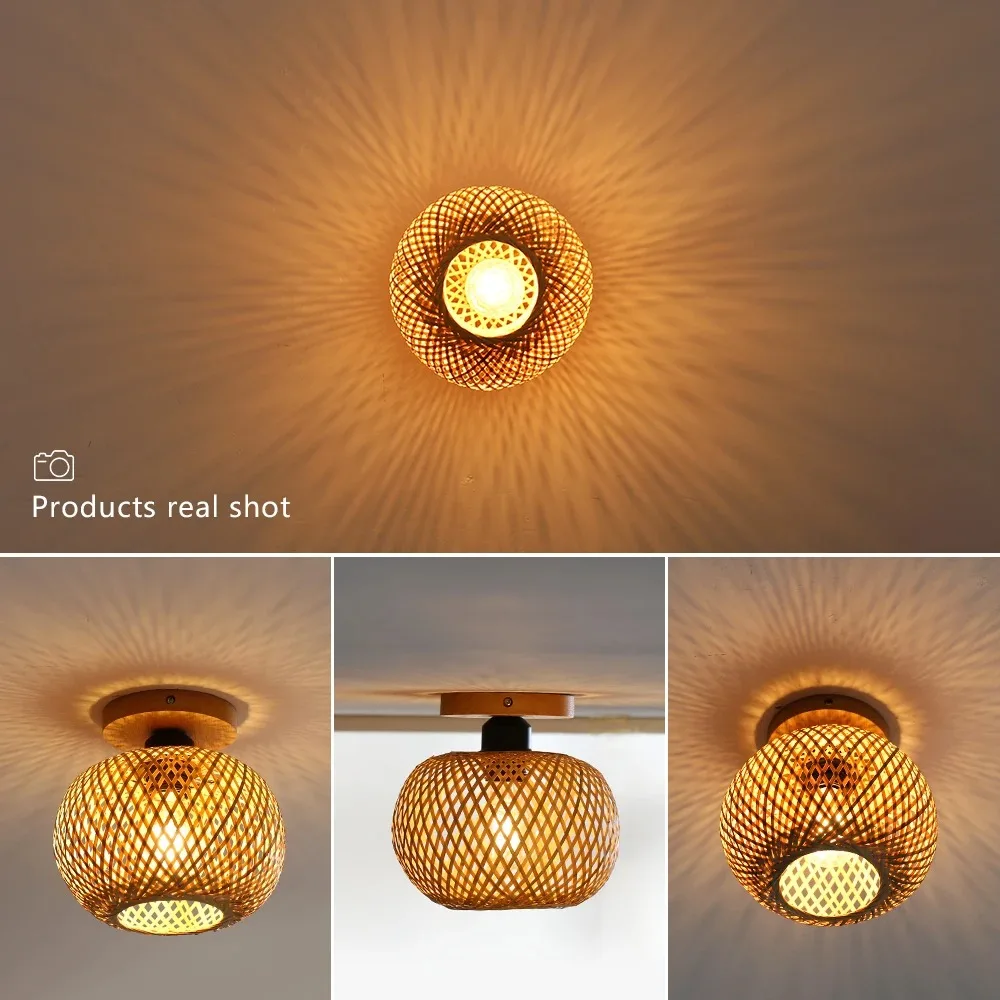 Retro Led Bamboo Woven Ceiling Lamp Corridor Aisle Living Room Ceiling Light E27 Woven Lamps Decorative Fixtures