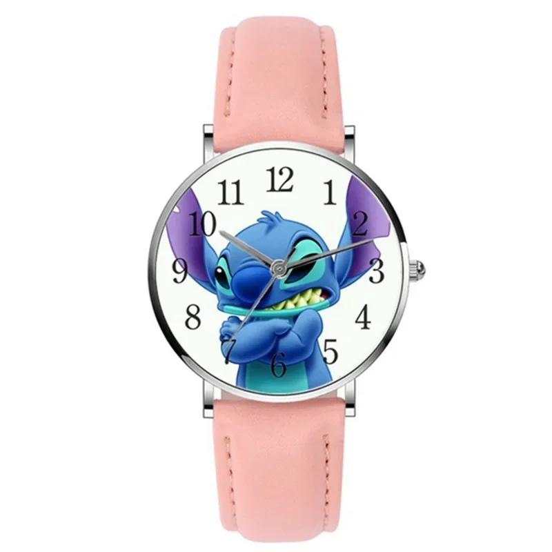 Disney Stitch Cartoon Children's Watch Movie Anime action figure PU Belt Pointer Digital Quartz watches for kids Gifts