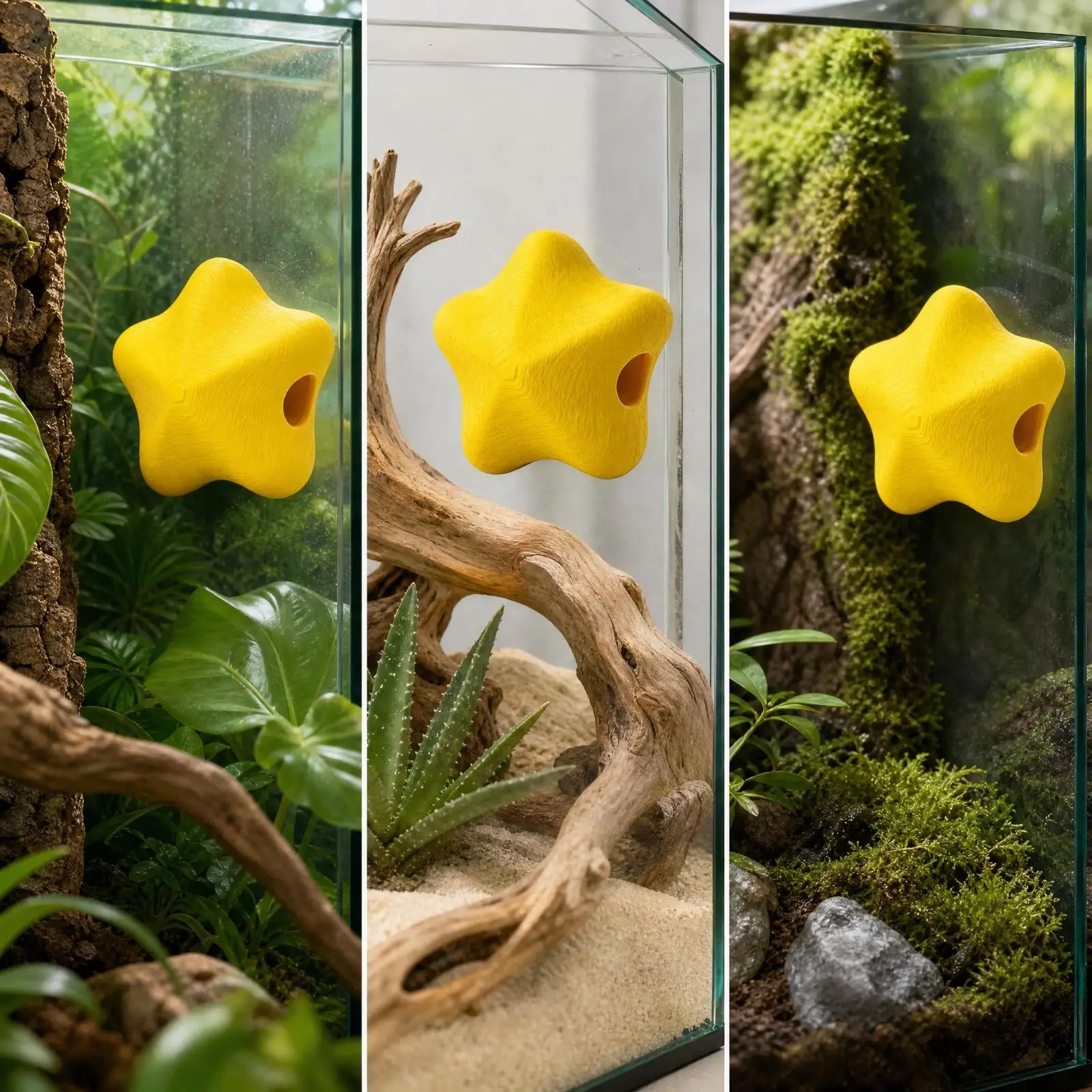 Terrarium Hide One-Piece Construction Reptile Climbing Platform with Suction Cup Mount Star-Shaped Reptile Hide Textured