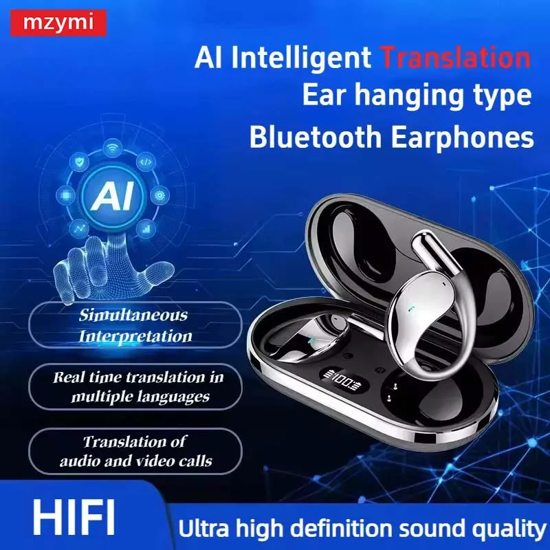 

Mzymi Q39 AI Translator Earbud Wireless Bluetooth5.4 ENC Noise Cancelling Headphones Digital Display Instant Translator Headsets