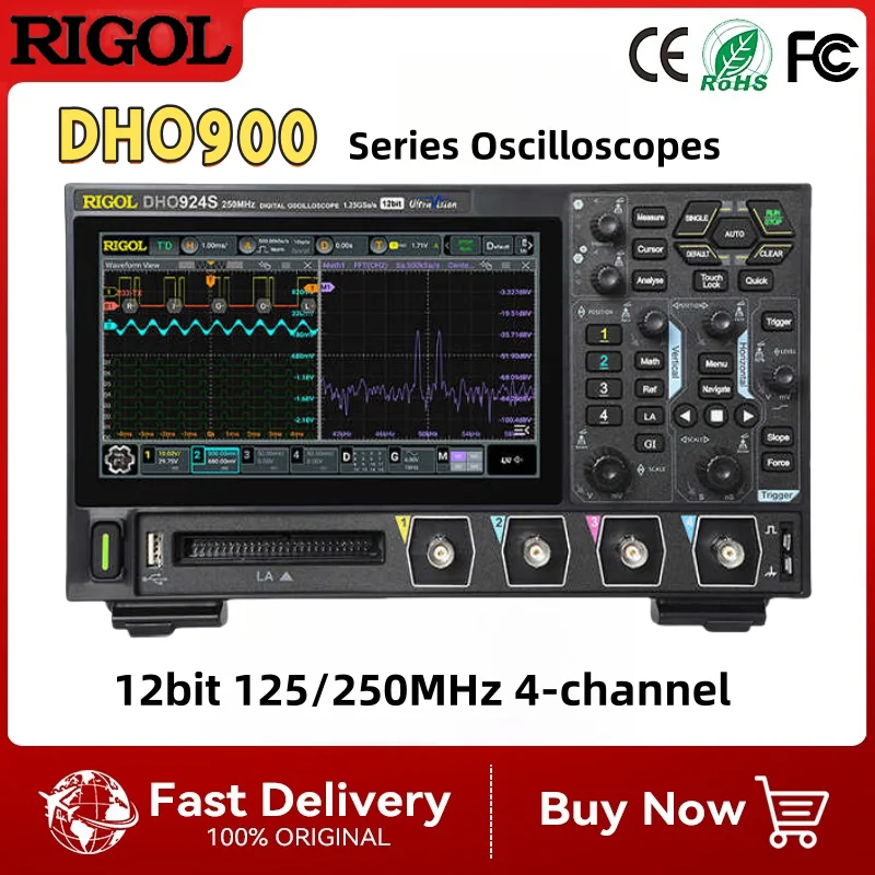 RIGOL Super lekki oscyloskop DHO914/914S/924/924S z ekranem dotykowym wysoka precyzja 4 Chanel 12bit USB LAN interfejs HDMI