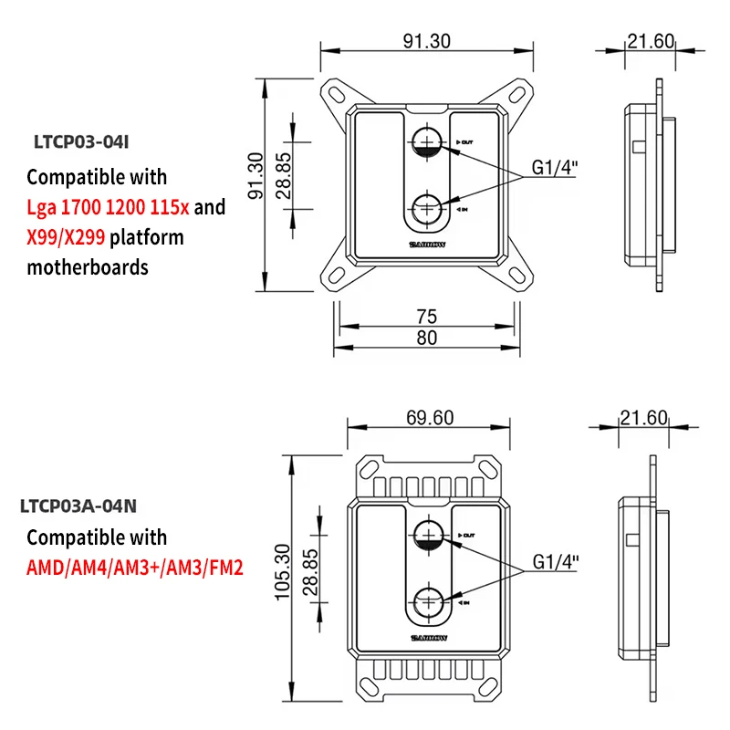 كتلة تبريد سائل مبرد المياه لوحدة المعالجة المركزية من Barrow لـ LGA115X 1200 1700 AM5 PC مبنى تبريد المياه للألعاب، LTCP03-04I/LTCP03A-04N #5