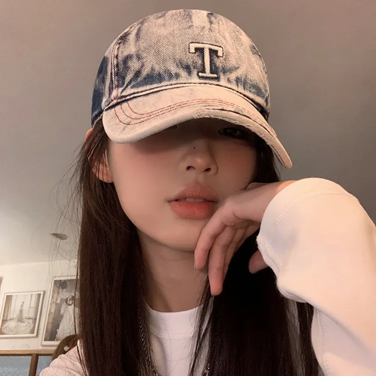 

Washed letter denim baseball cap women's spring and summer versatile casual face small cap men