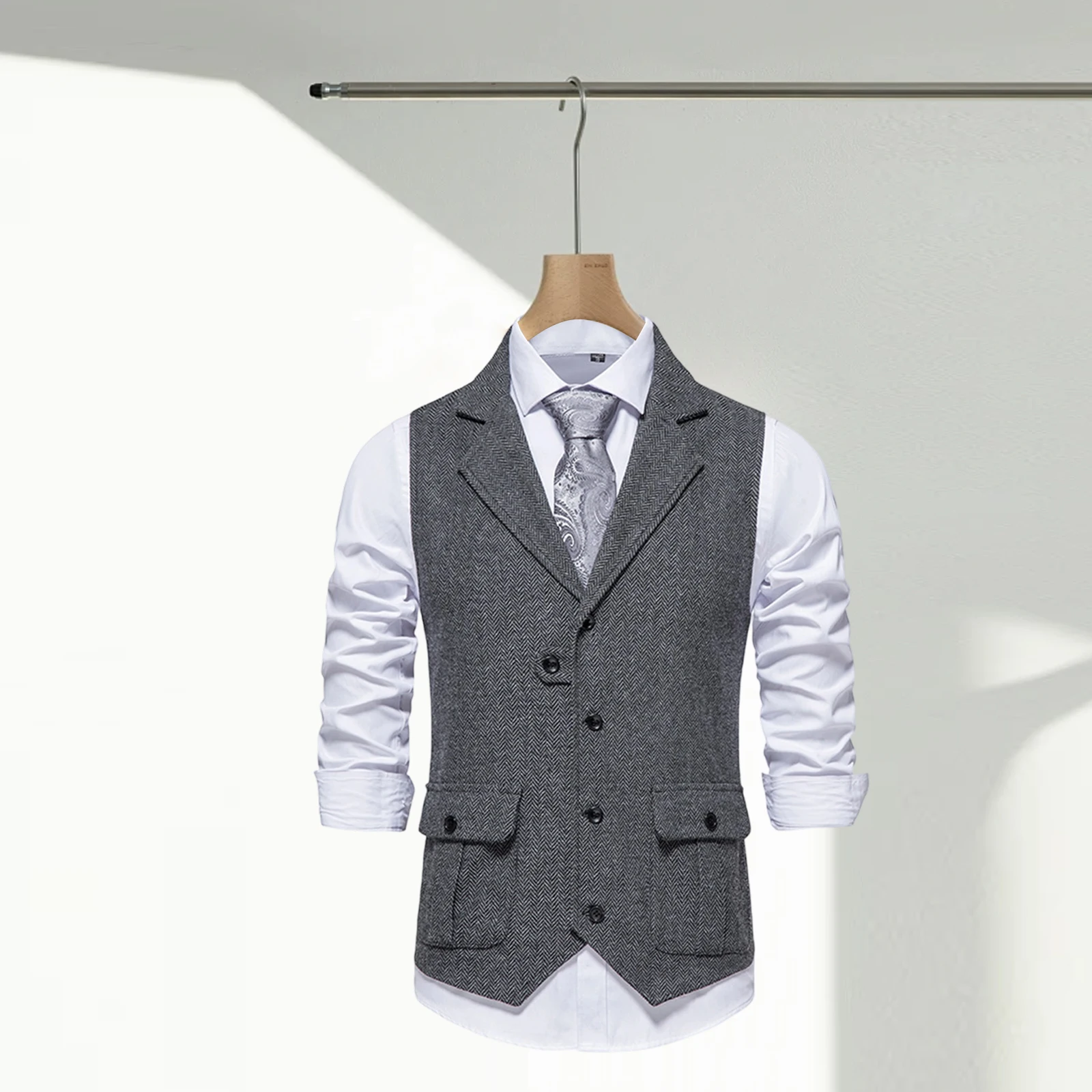 Rompi Jas Pria Rompi Tuksedo Kancing Sebaris Kasual Antik Ringan Rompi Gaun Formal untuk Pakaian Kerja Kantor
