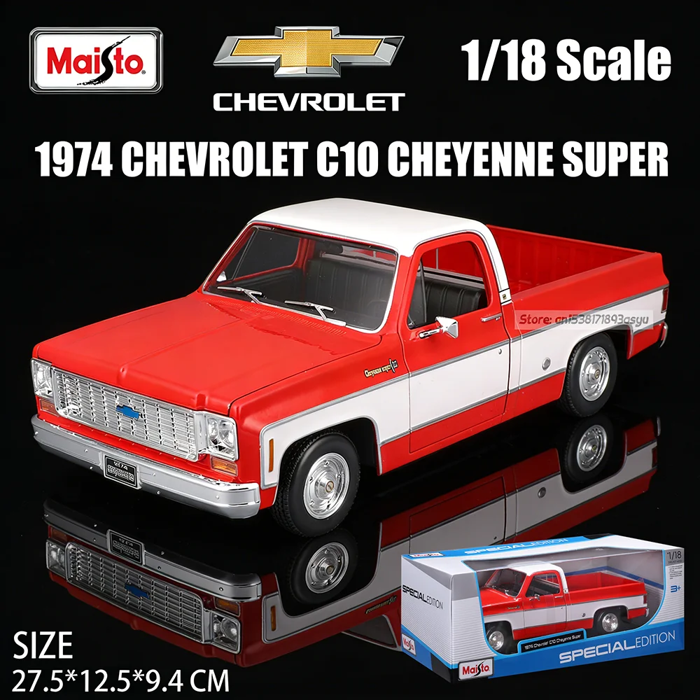 maisto-1-18-1974-chevrolet-c10-cheyenne-super-pickup-modellino-auto-in-lega-statico-pressofuso-da-collezione-regalo-giocattolo-base-nera