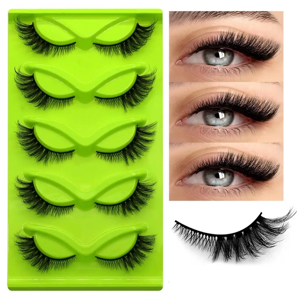 5 Pairs Fox Eye Long False Eyelashes Voluminous Cat Eye Lashes with Crisscross Design Thick Curled  Effect Small Clusters Cross