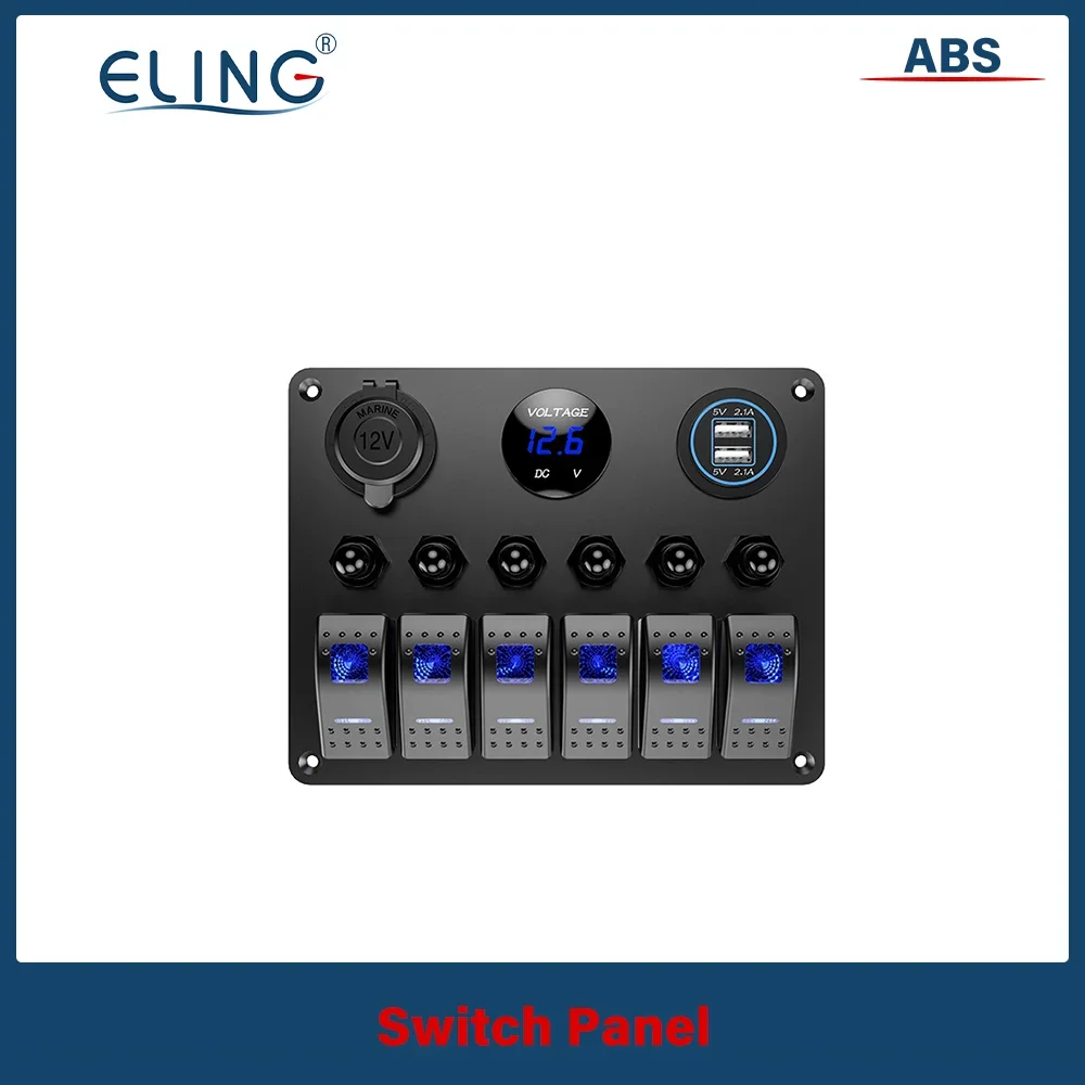 ELING ON-OFF Rocker LED Voltage Display+5V 3.1A USB Charger+Cigarette Lighter Universal 5 Gang 6 Gang Marine Switch Panel