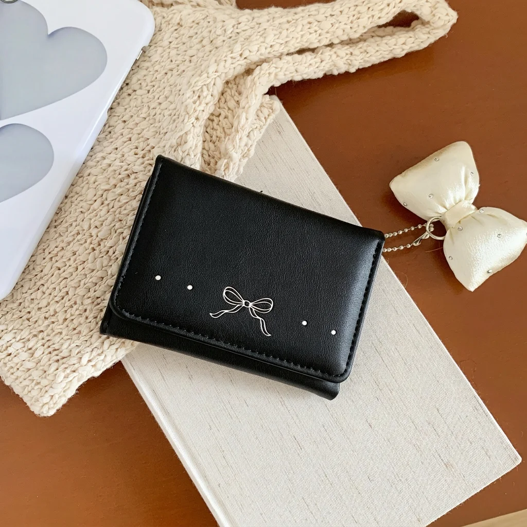 Bow Decor Wallet Macaron Colors Pu Leather Small Wallet Purse For Daily Use Lightweight Bifold Mini Wallet For Short Trips Daily