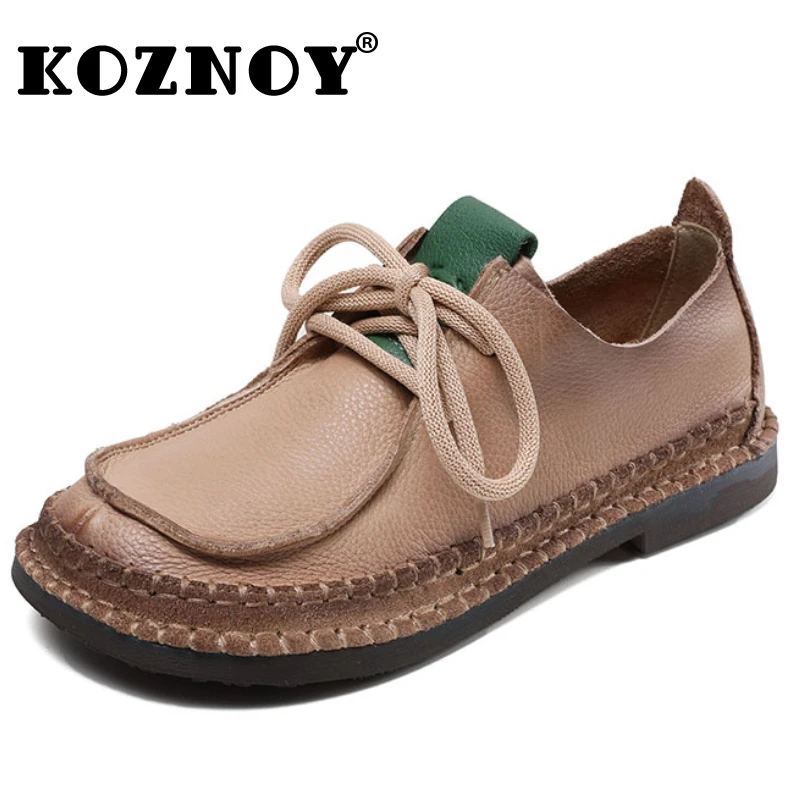 

Koznoy 2cm Ethnic Natural Genuine Leather Loafer Soft Flats Oxfords Casual Spring Autumn Sewing Summer Comfy Shallow Women Shoes