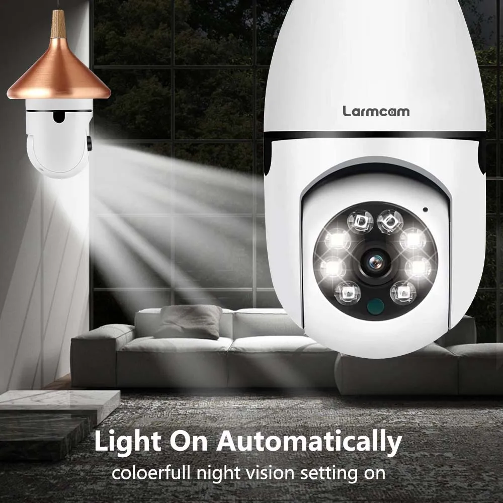 2K 3MP WiFi Bulb Camera 360° View PTZ CCTV Indoor Video Monitor Security-Protection PTZ Floodlight Bulb Light Camera