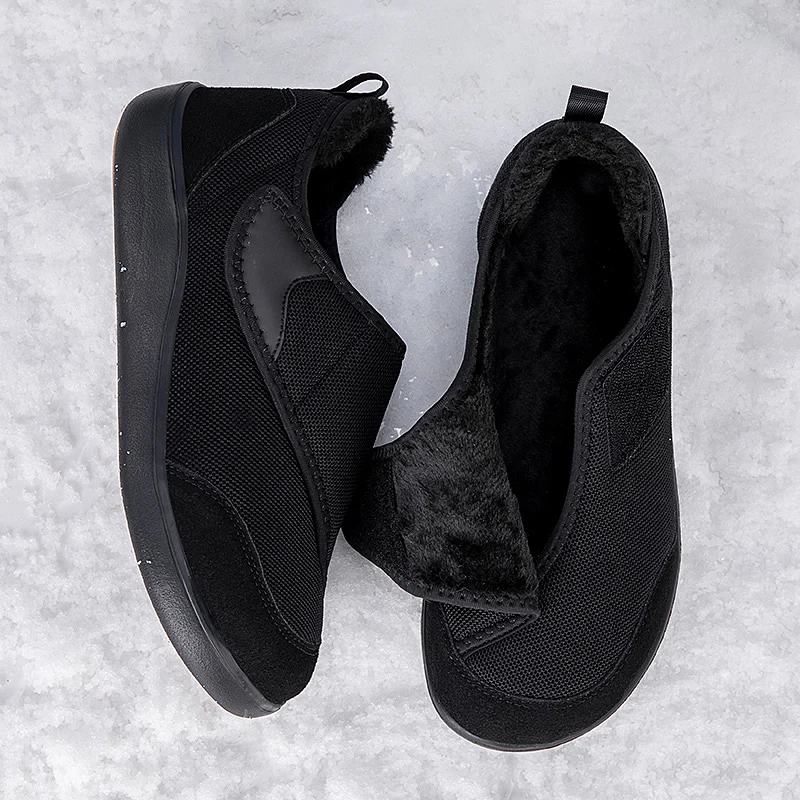 Winter Wide Toe Box Casual Sneakers with Fur for Elderly Adjustable Diabetic Shoes Swollen Foot Bunion Hallux Valgus Relief
