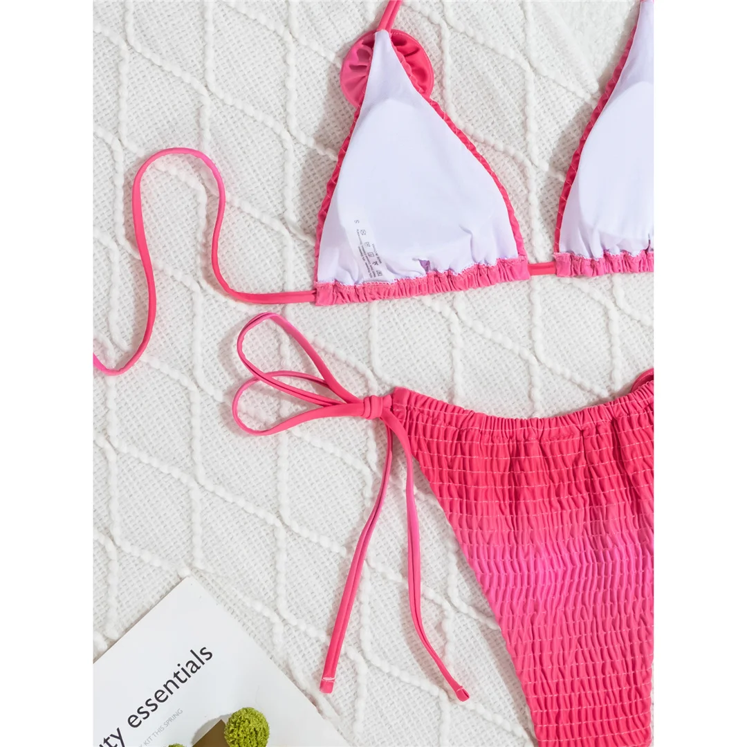 3D-Blumen-Neckholder-Bikini mit Raffungen, zweiteiliger Badeanzug für Damen, Badebekleidung, Badeanzug, Badebekleidung, Badeanzug V6221 – Detail 24
