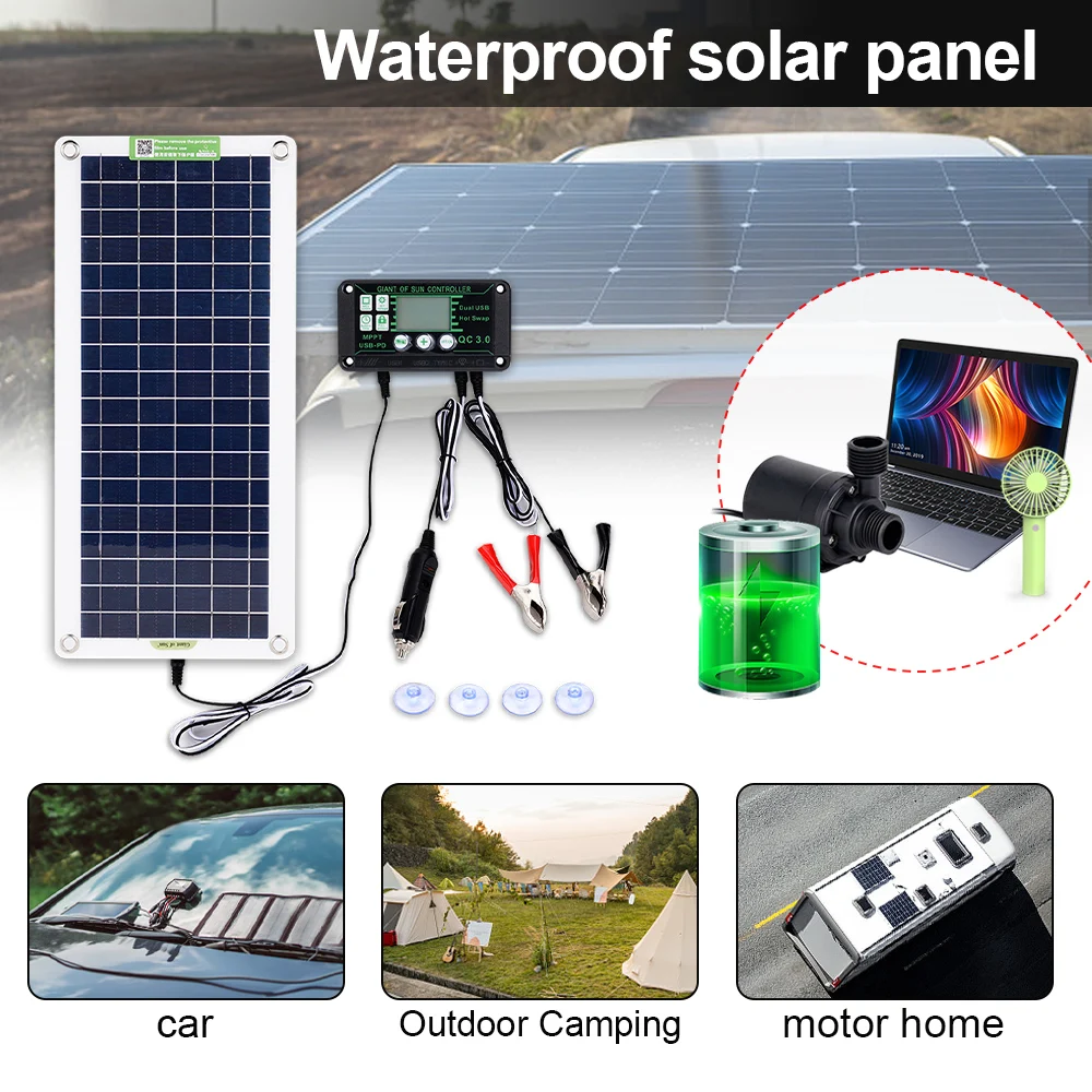 50W Solar Panel Kit 12V USB Charging WaterproofSolar Cell Board Portable For Phone RV Car MP3 PAD 10A Controller