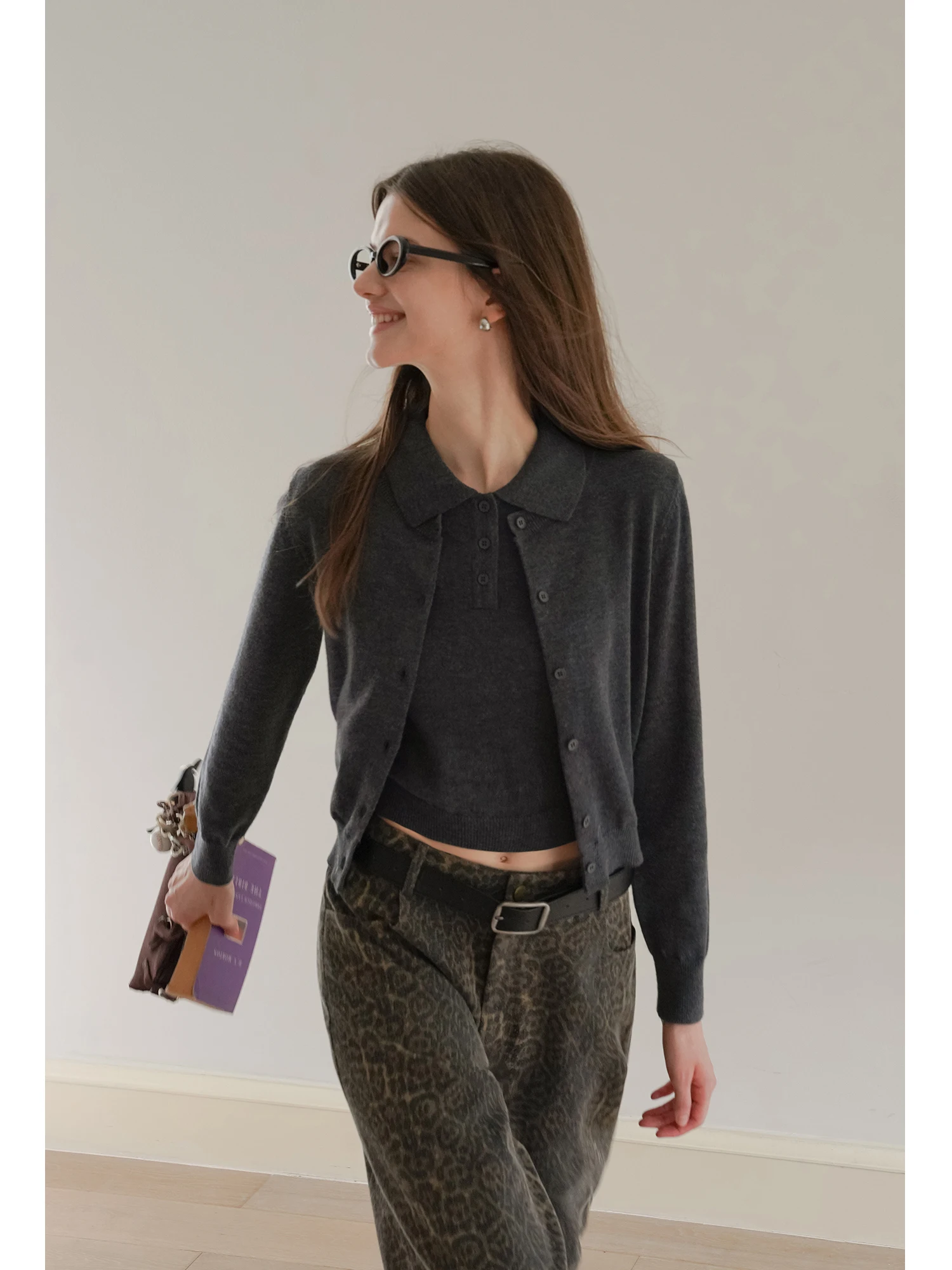 

EGGKA Ne Knitted ort Cardigan Casual Sle Inner Wear Vest Slimming Autumn Faion Women's Polyester Fiber Long S...